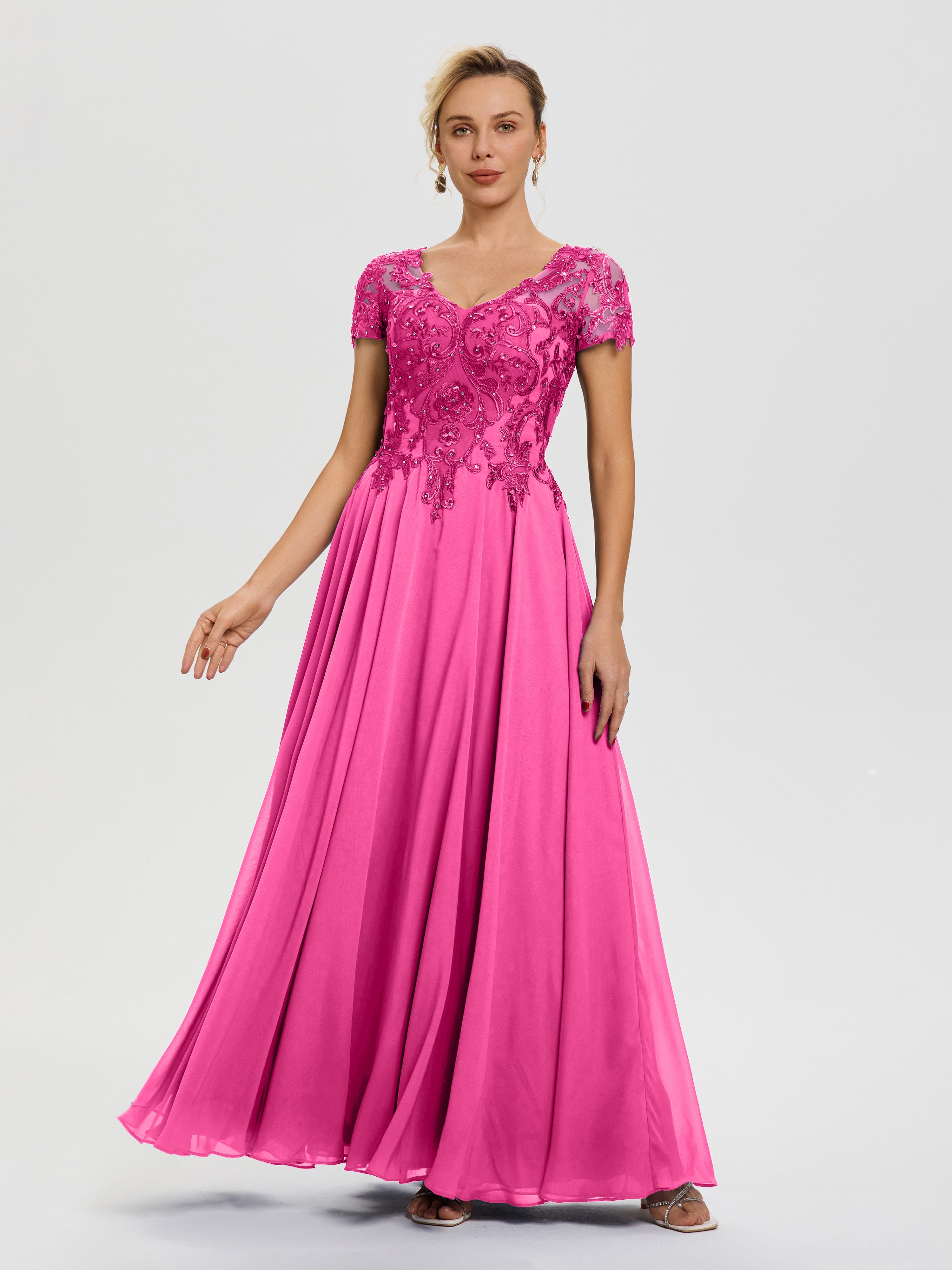 Robe Mère De La Mariée Azalée Col V Mousseline & Dentelle Robe Mère De La Mariée Moderne