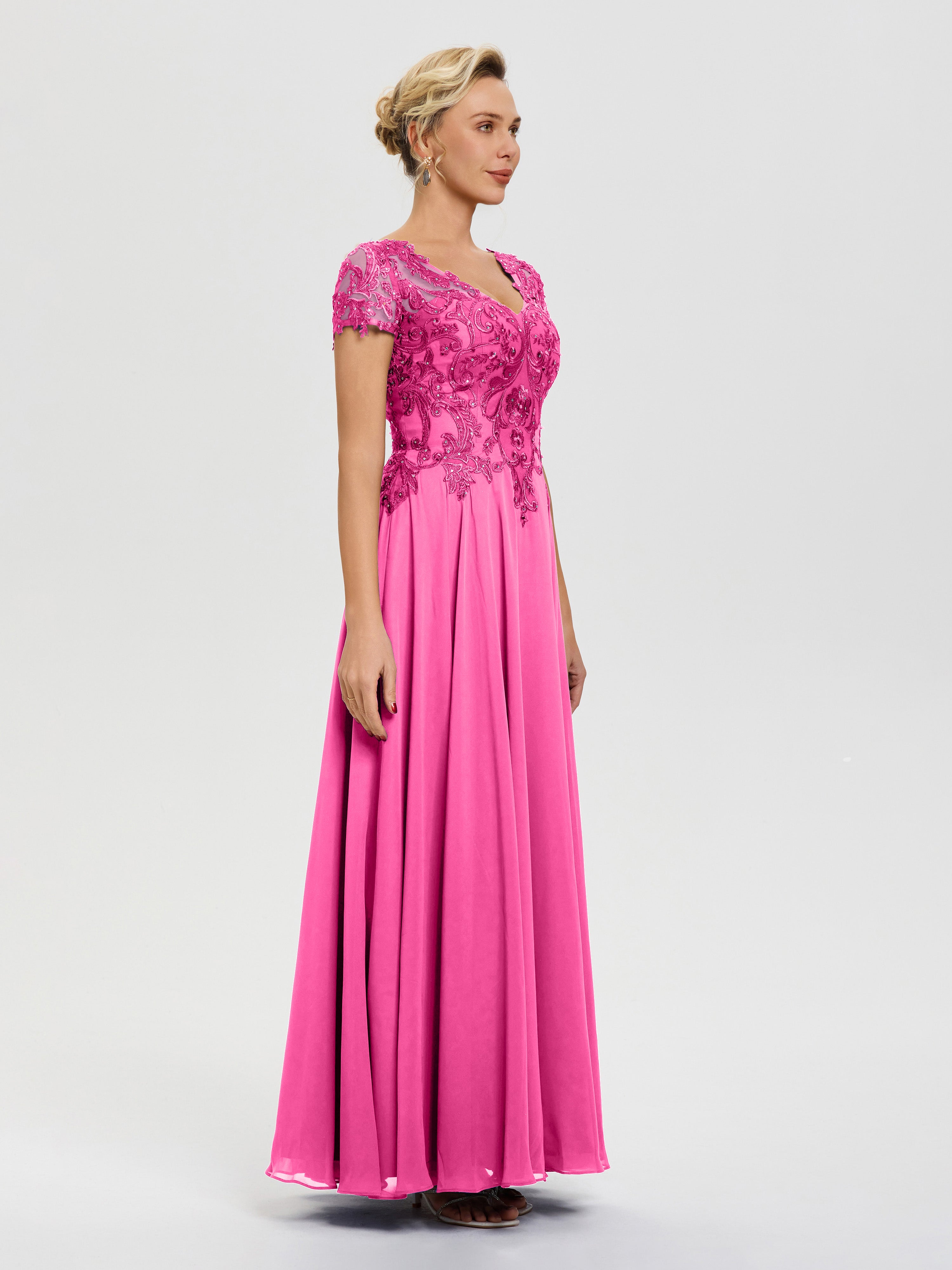 Robe Mère De La Mariée Azalée Col V Mousseline & Dentelle Robe Mère De La Mariée Moderne