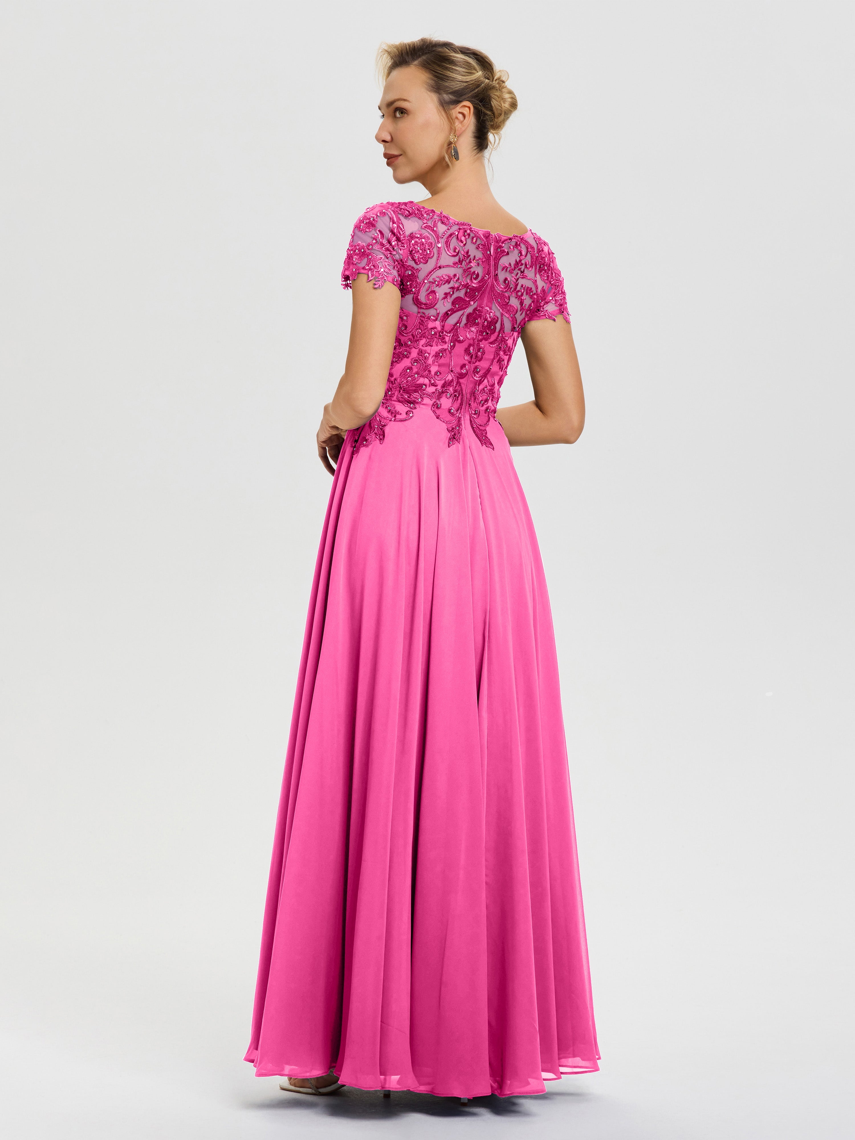 Robe Mère De La Mariée Azalée Col V Mousseline & Dentelle Robe Mère De La Mariée Moderne