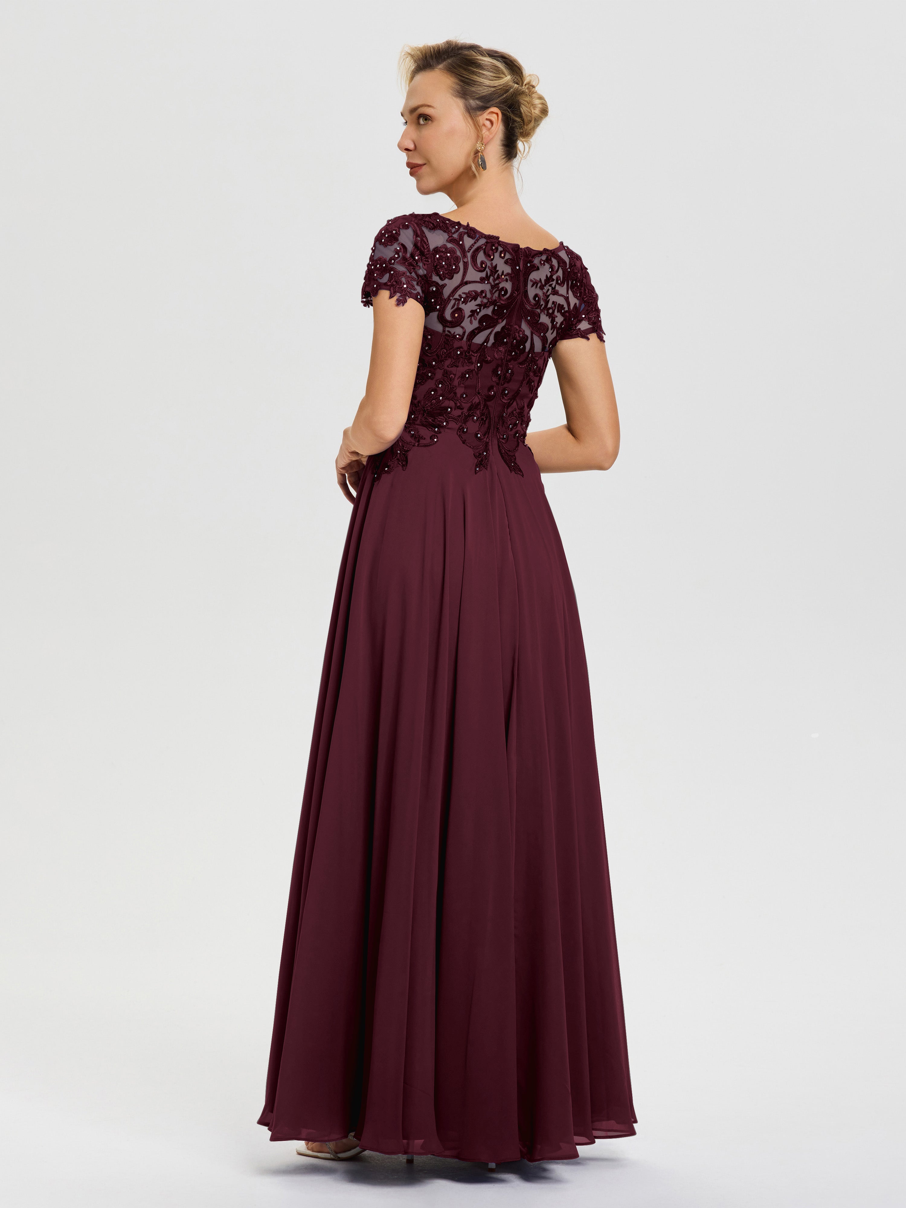 Robe Mère De La Mariée Cabernet Col V Mousseline & Dentelle Robe Mère De La Mariée Moderne