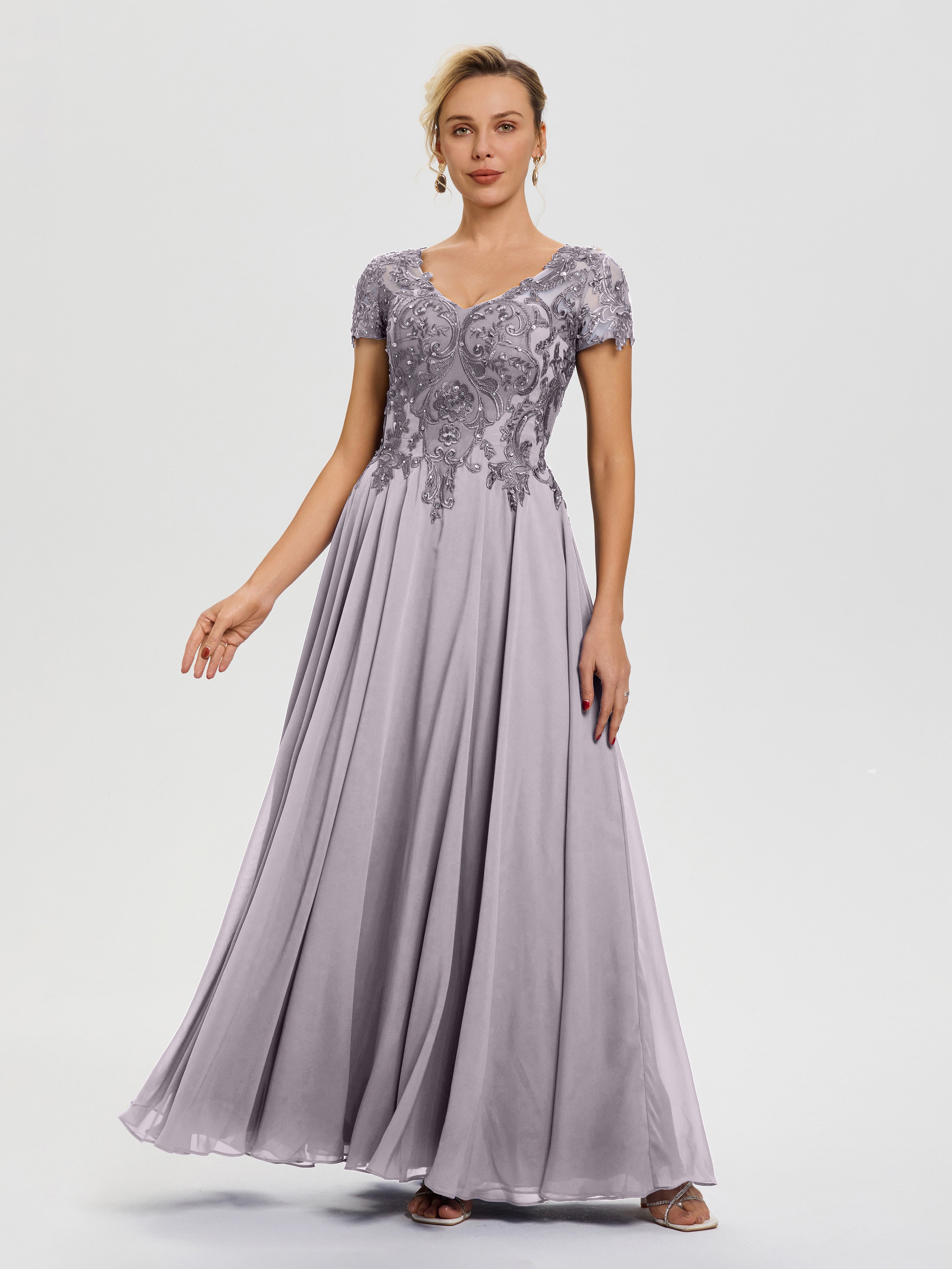 Robe Mariage Mère Du Marié Crépuscule Col V Mousseline & Dentelle Robe Mère De La Mariée Moderne