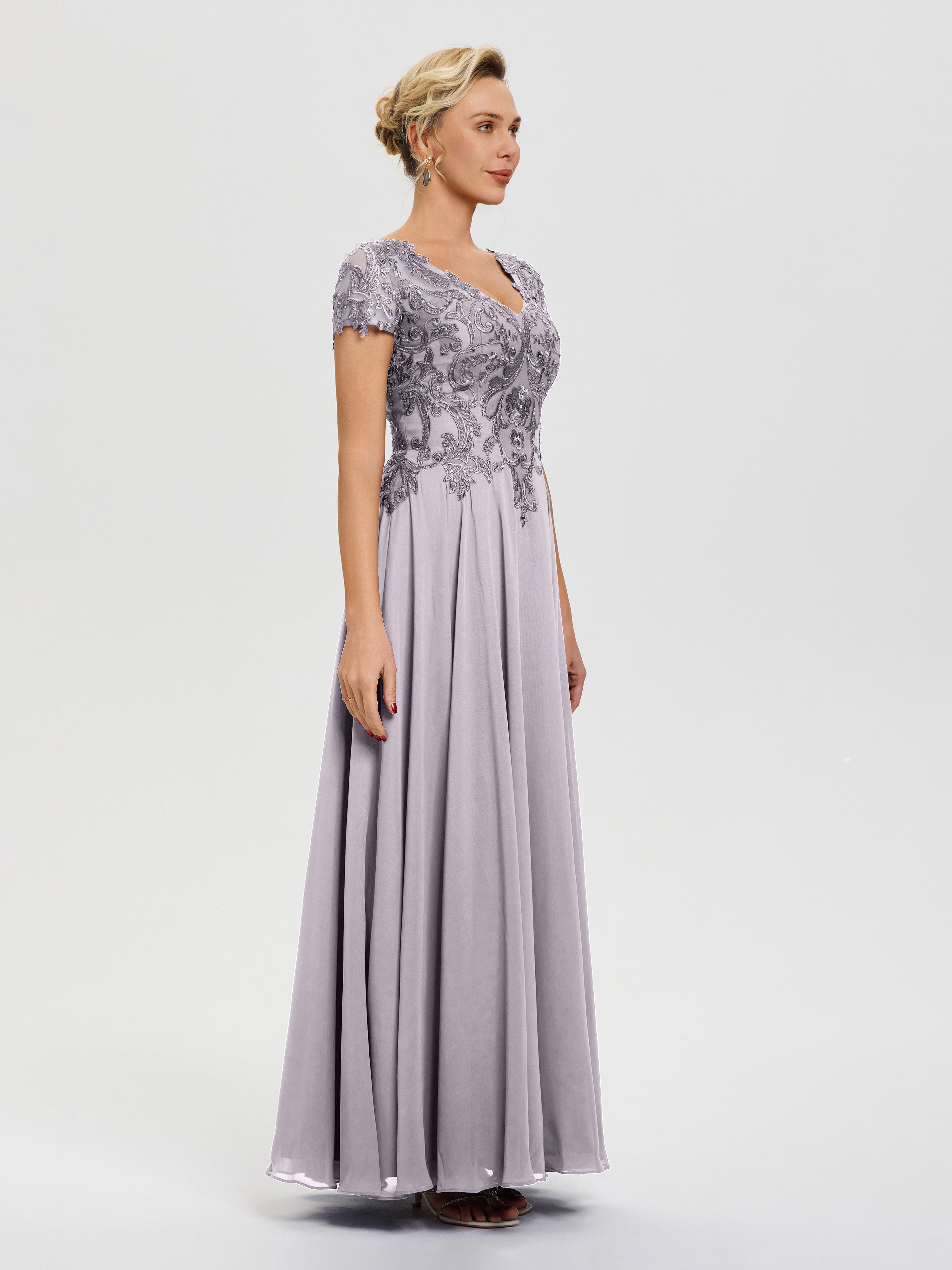 Robe Mariage Mère Du Marié Crépuscule Col V Mousseline & Dentelle Robe Mère De La Mariée Moderne