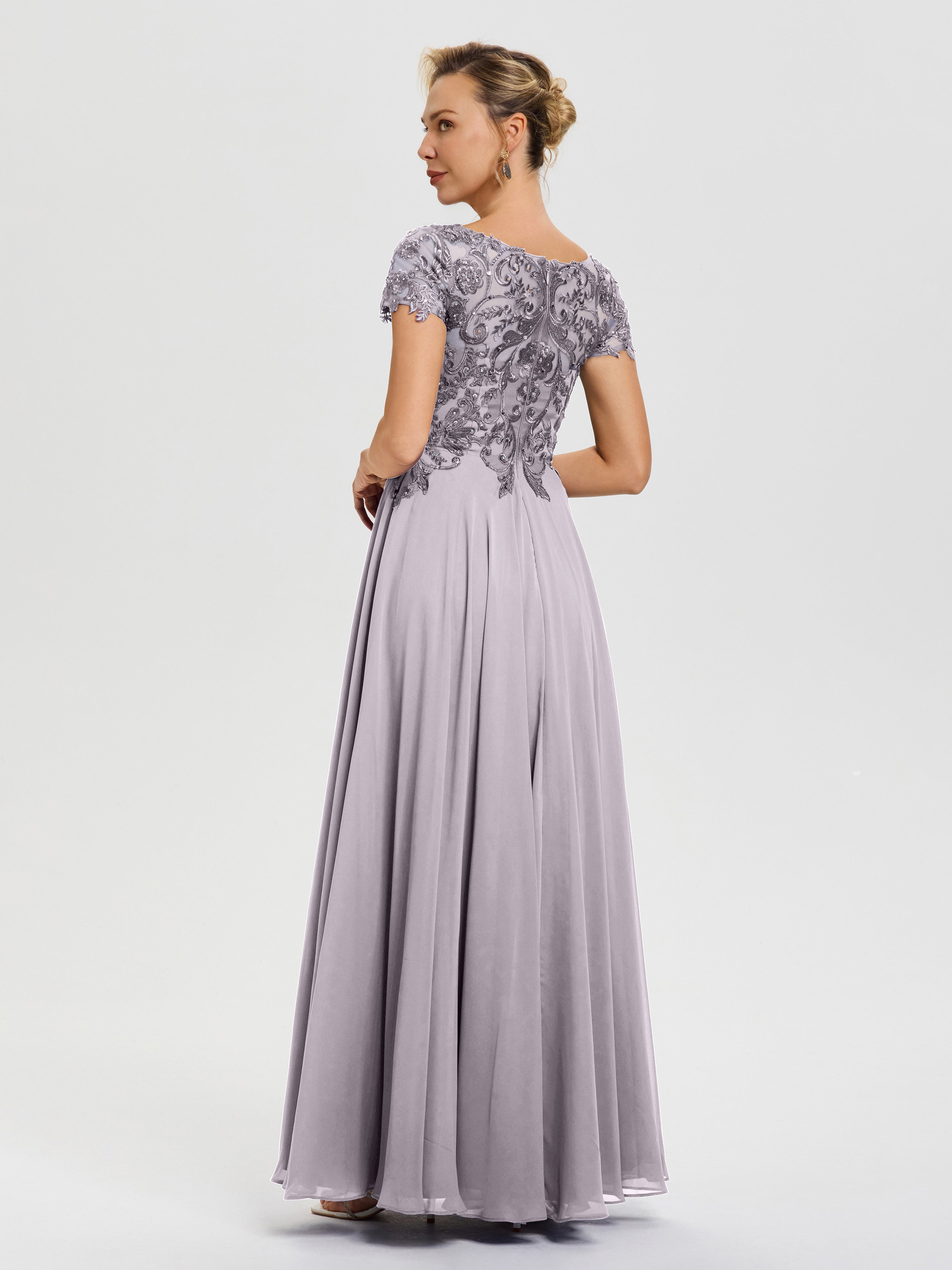 Robe Mariage Mère Du Marié Crépuscule Col V Mousseline & Dentelle Robe Mère De La Mariée Moderne