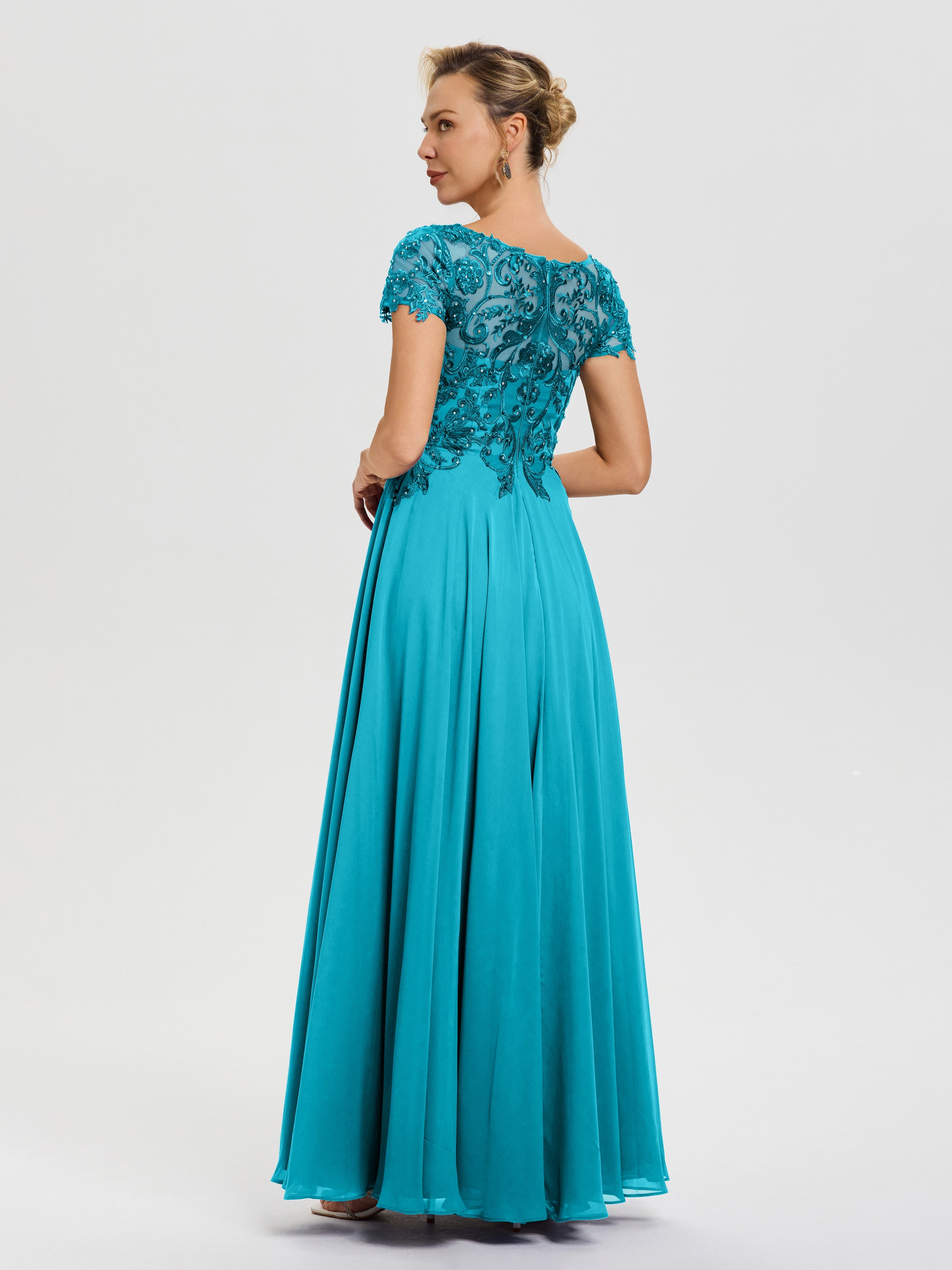 Robe Pour Mère De La Mariée Jade Col V Mousseline & Dentelle Robe Mère De La Mariée Moderne