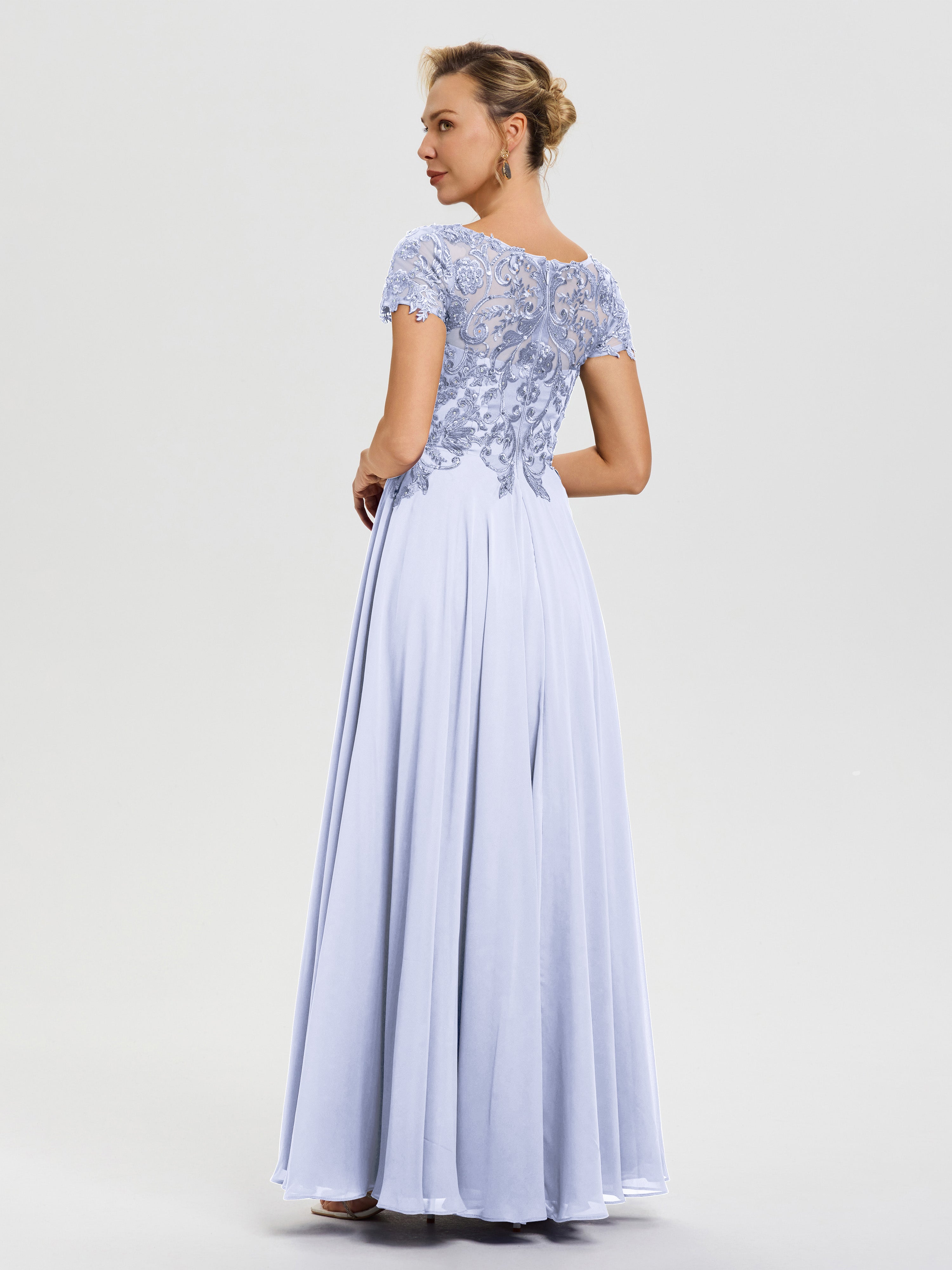 Robe Pour Mère De La Mariée Lavande Col V Mousseline & Dentelle Robe Mère De La Mariée Moderne