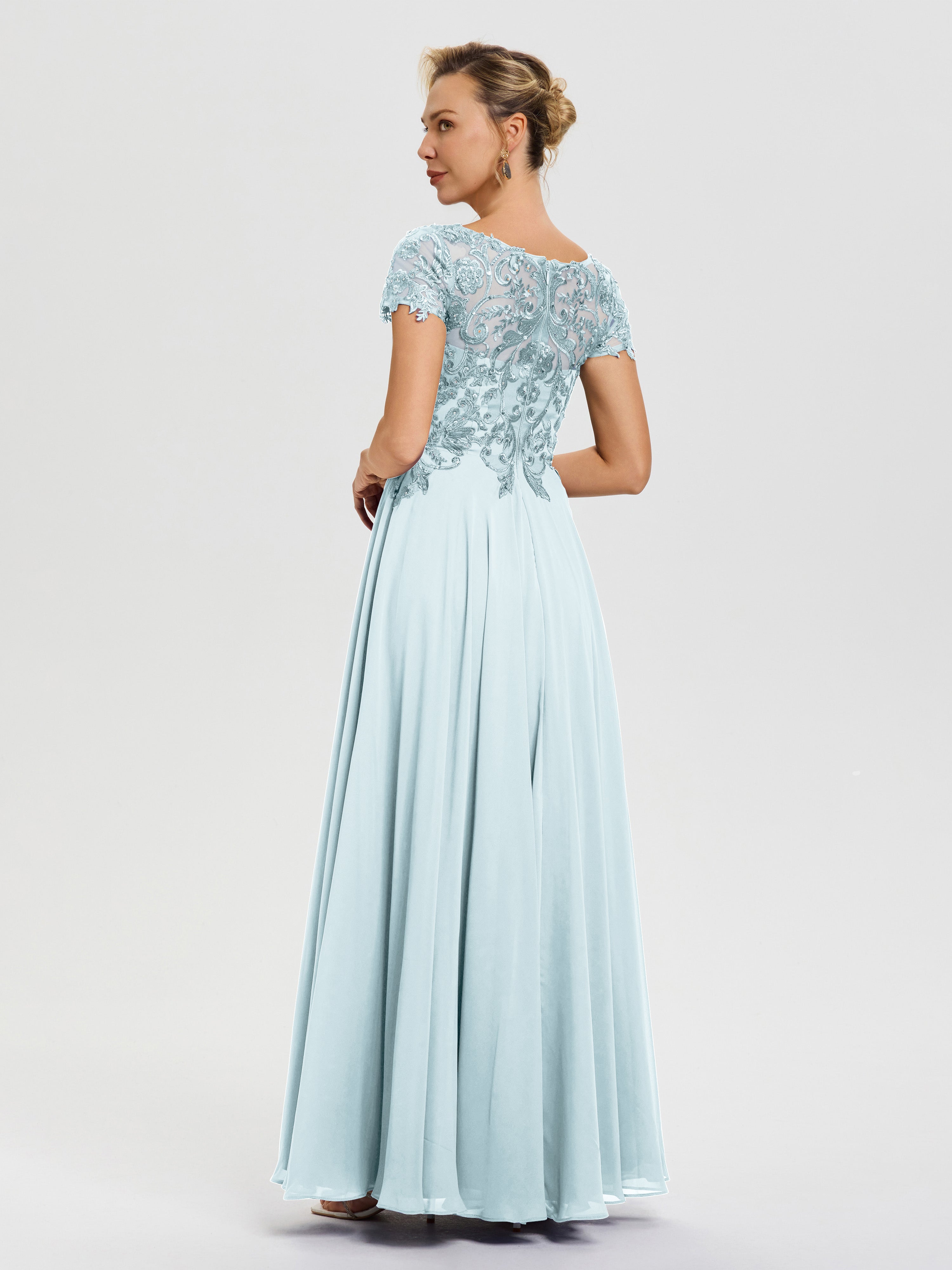Robe Mère De La Mariée Brume Col V Mousseline & Dentelle Robe Mère De La Mariée Moderne