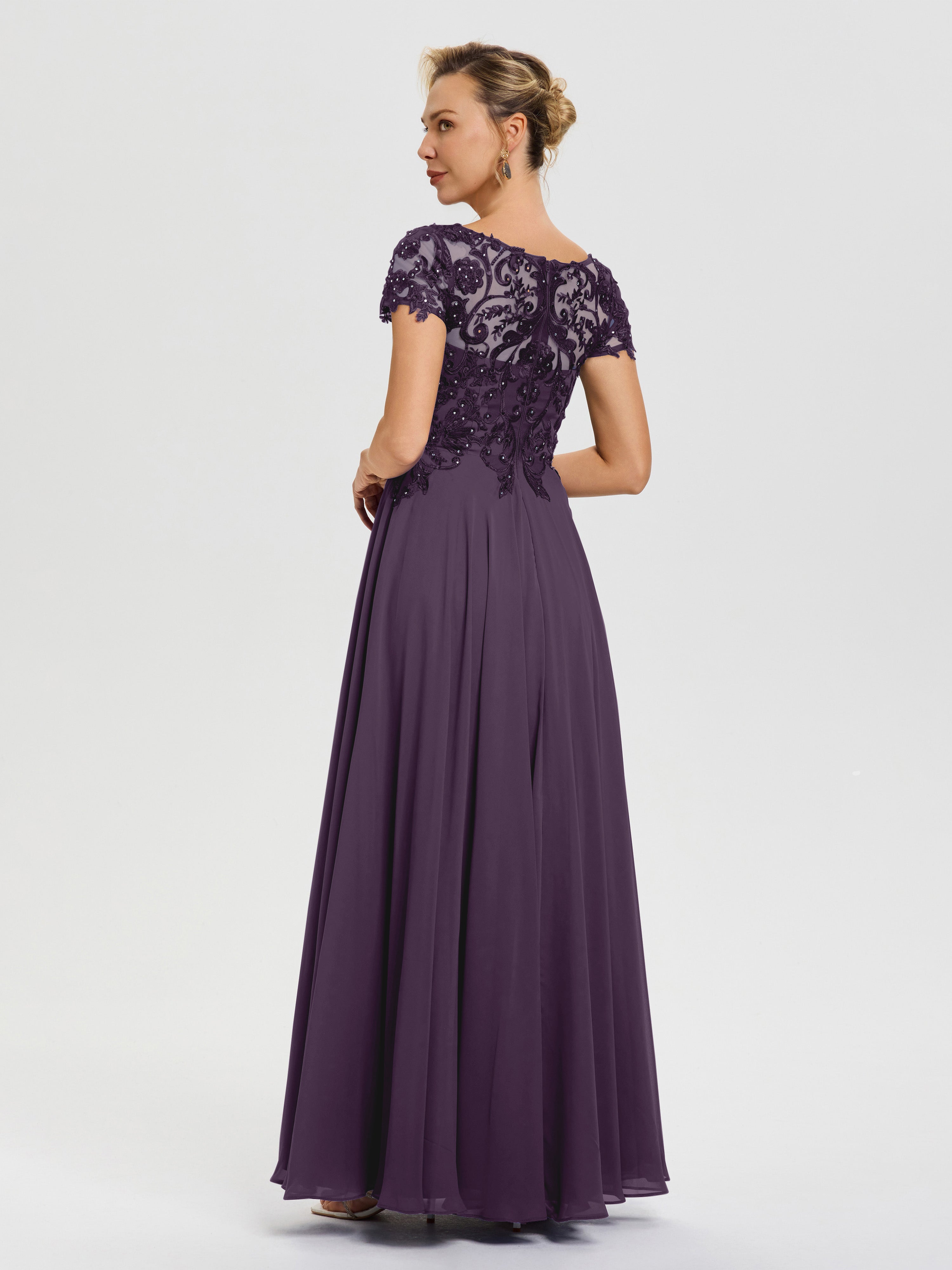 Robe Pour Mère De Mariée Plum Col V Mousseline & Dentelle Robe Mère De La Mariée Moderne