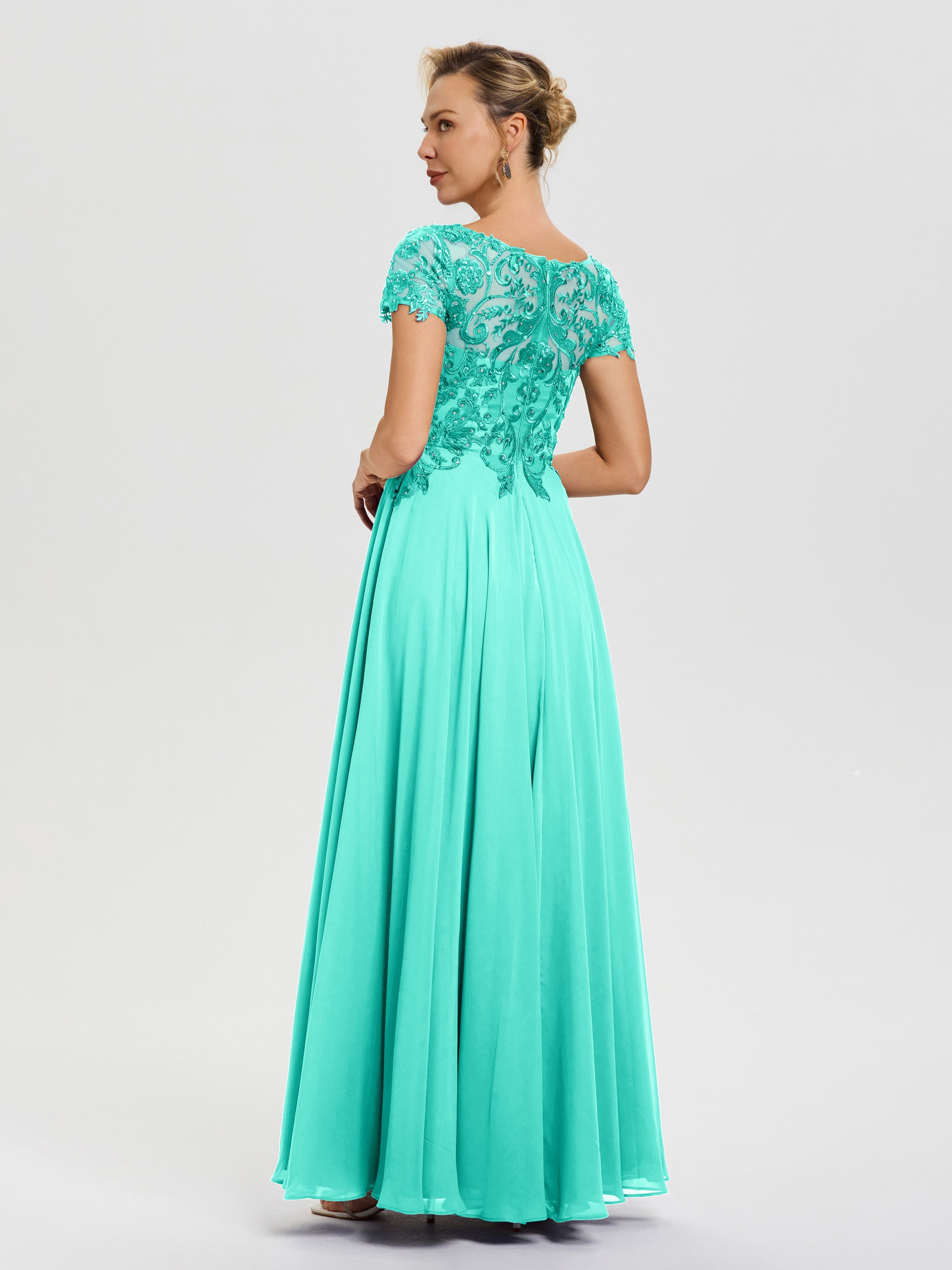 Robe Cérémonie Mère Du Marié Spa Col V Mousseline & Dentelle Robe Mère De La Mariée Moderne