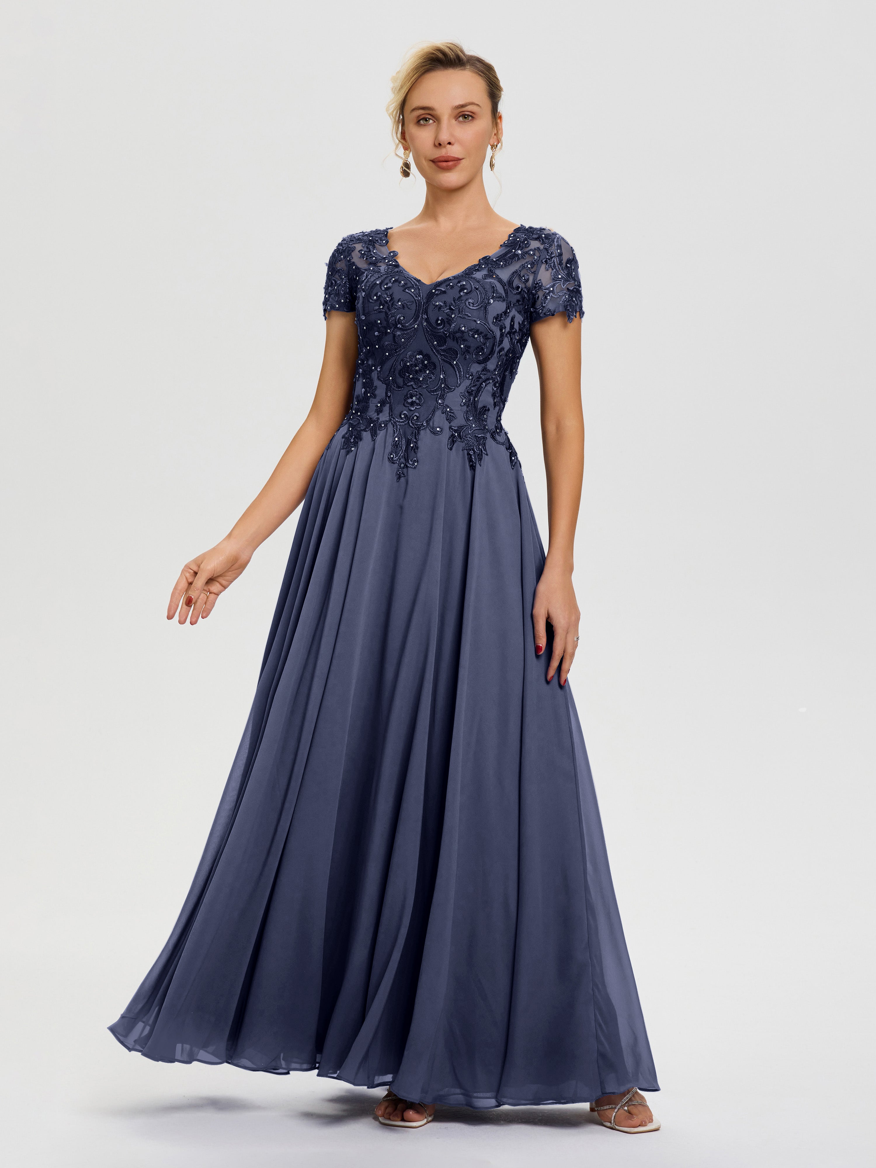Robe Mariage Mère Du Marié Orageux Col V Mousseline & Dentelle Robe Mère De La Mariée Moderne