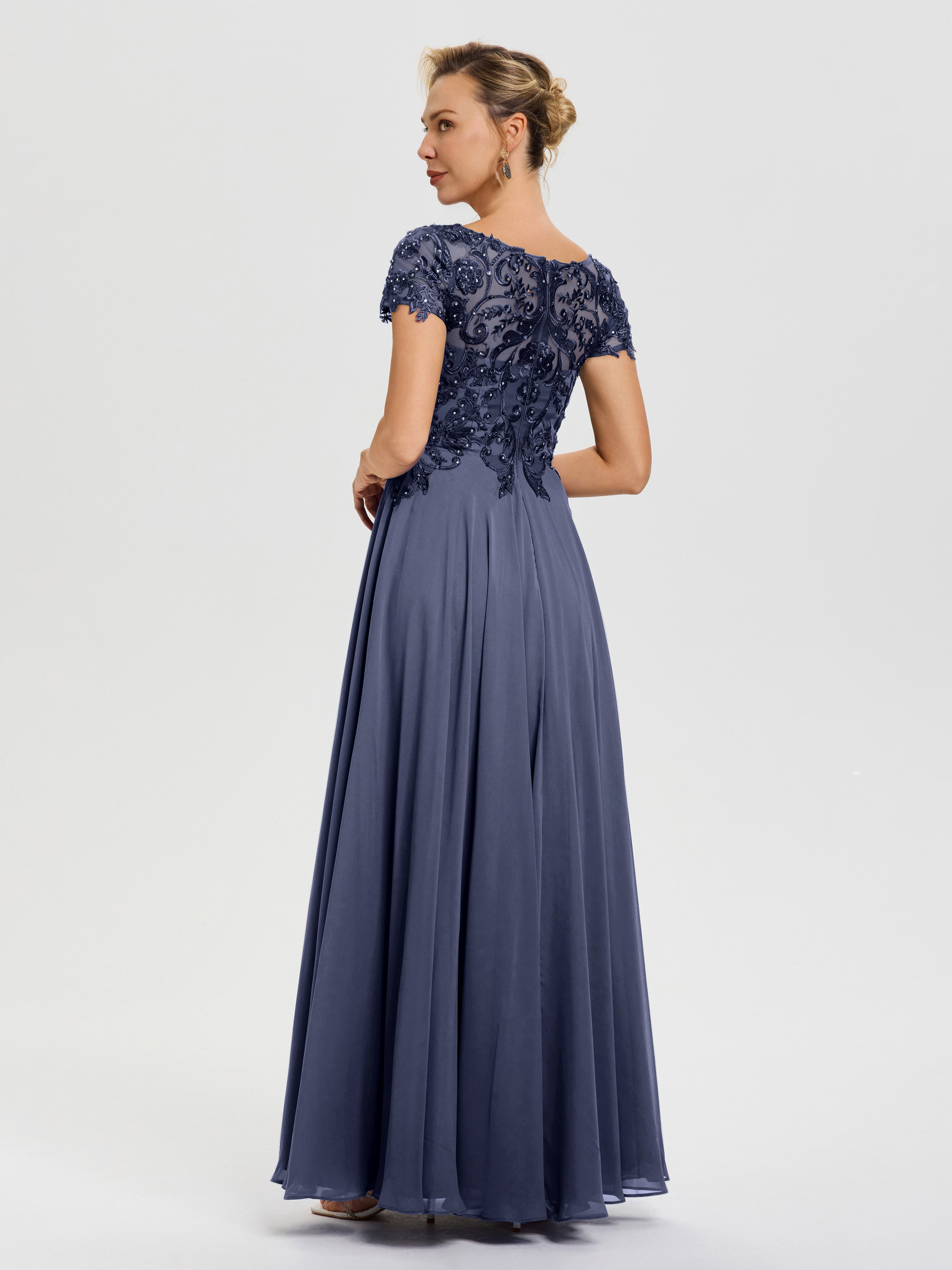 Robe Mariage Mère Du Marié Orageux Col V Mousseline & Dentelle Robe Mère De La Mariée Moderne