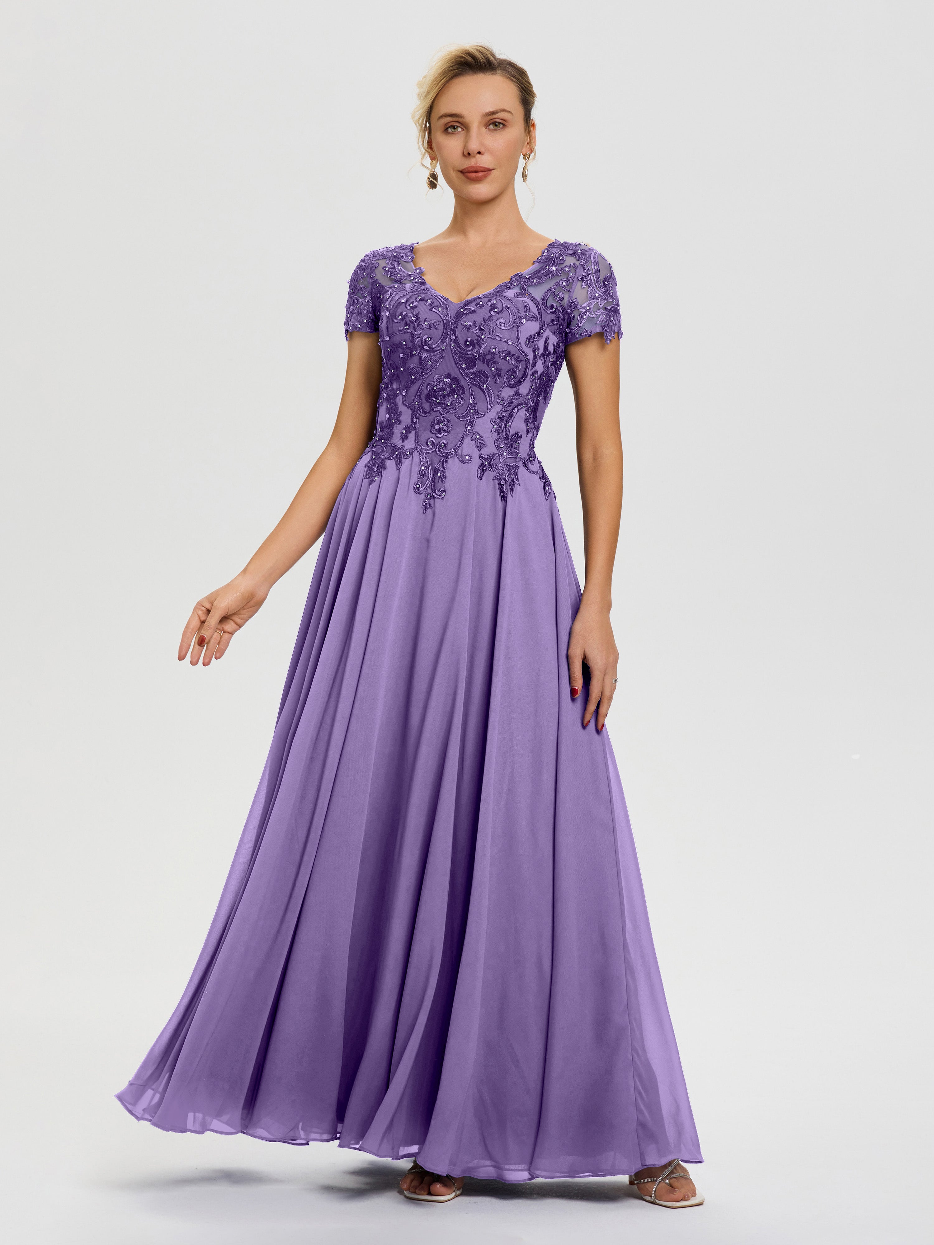 Robes Pour La Mère De La Mariée Tahiti Col V Mousseline & Dentelle Robe Mère De La Mariée Moderne