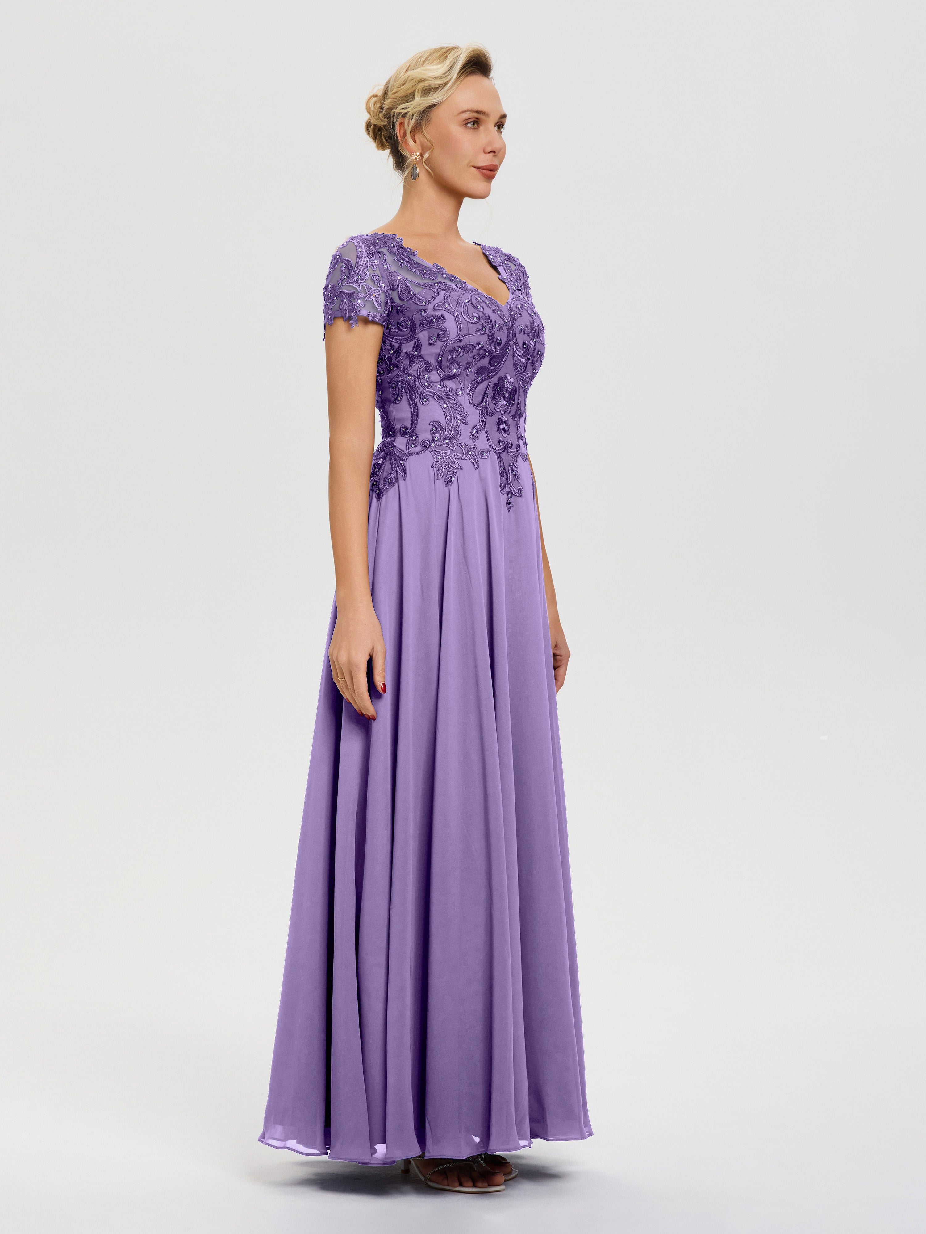 Robes Pour La Mère De La Mariée Tahiti Col V Mousseline & Dentelle Robe Mère De La Mariée Moderne