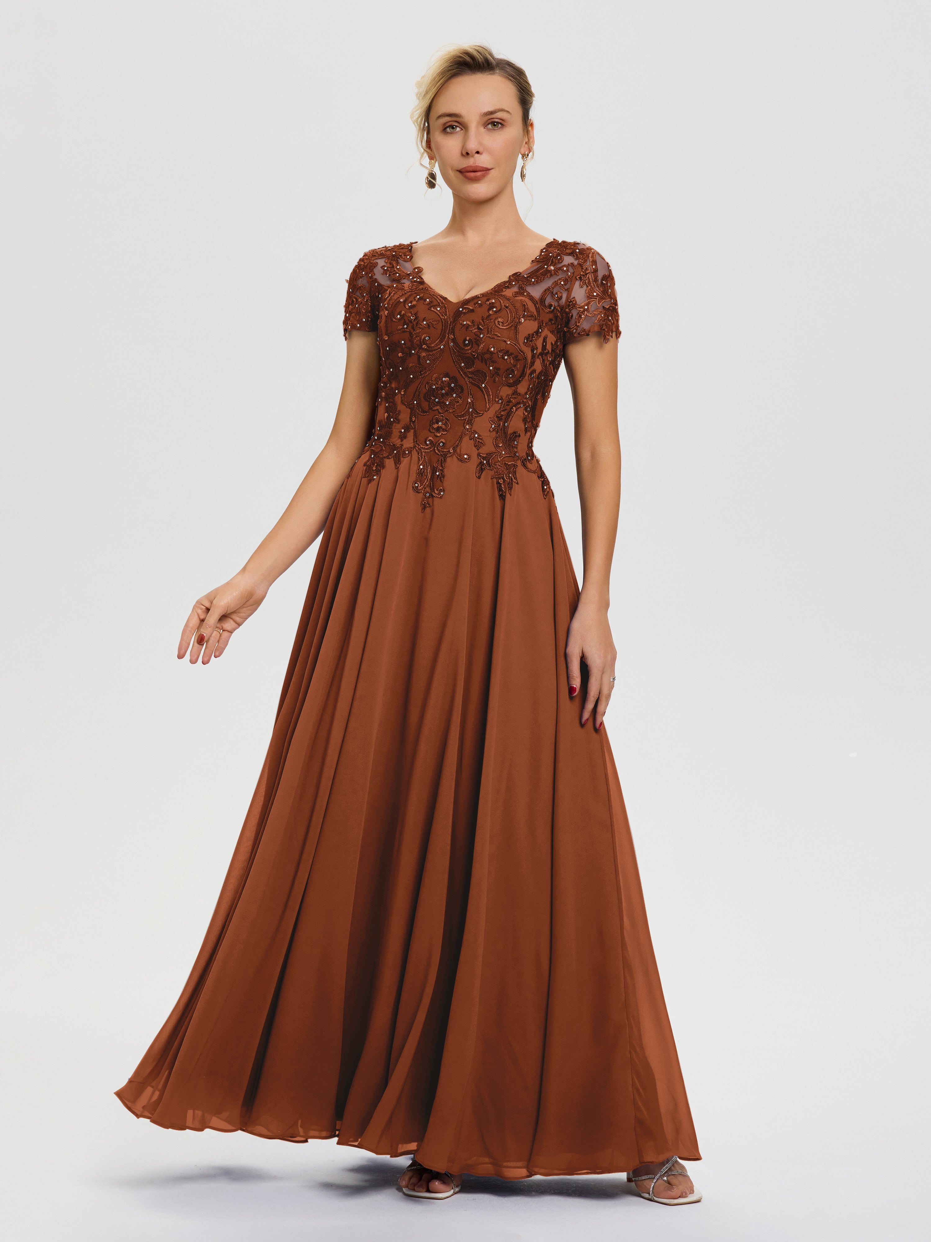 Robe Mere De La Mariee Terracotta Col V Mousseline & Dentelle Robe Mère De La Mariée Moderne