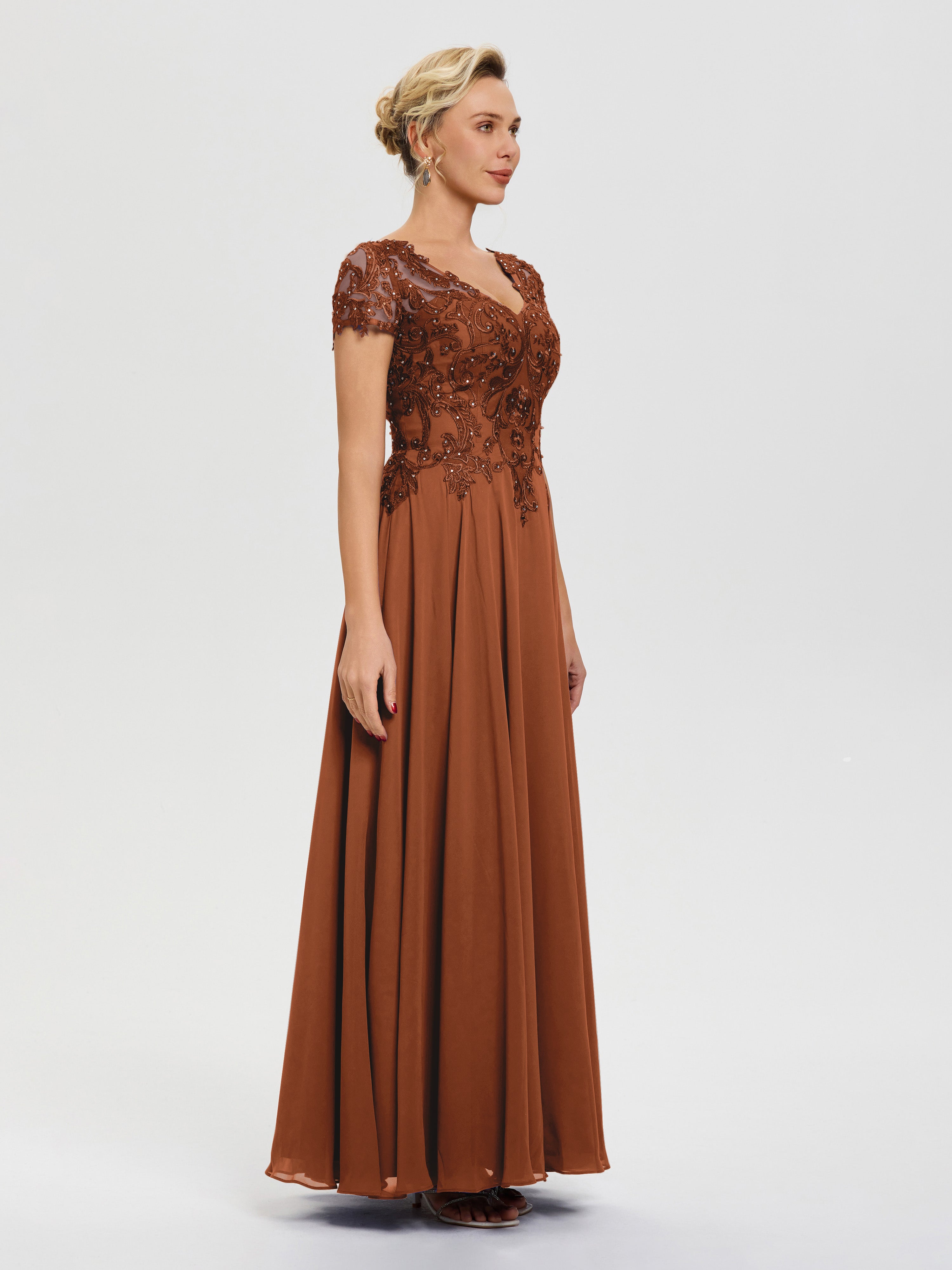 Robe Mere De La Mariee Terracotta Col V Mousseline & Dentelle Robe Mère De La Mariée Moderne