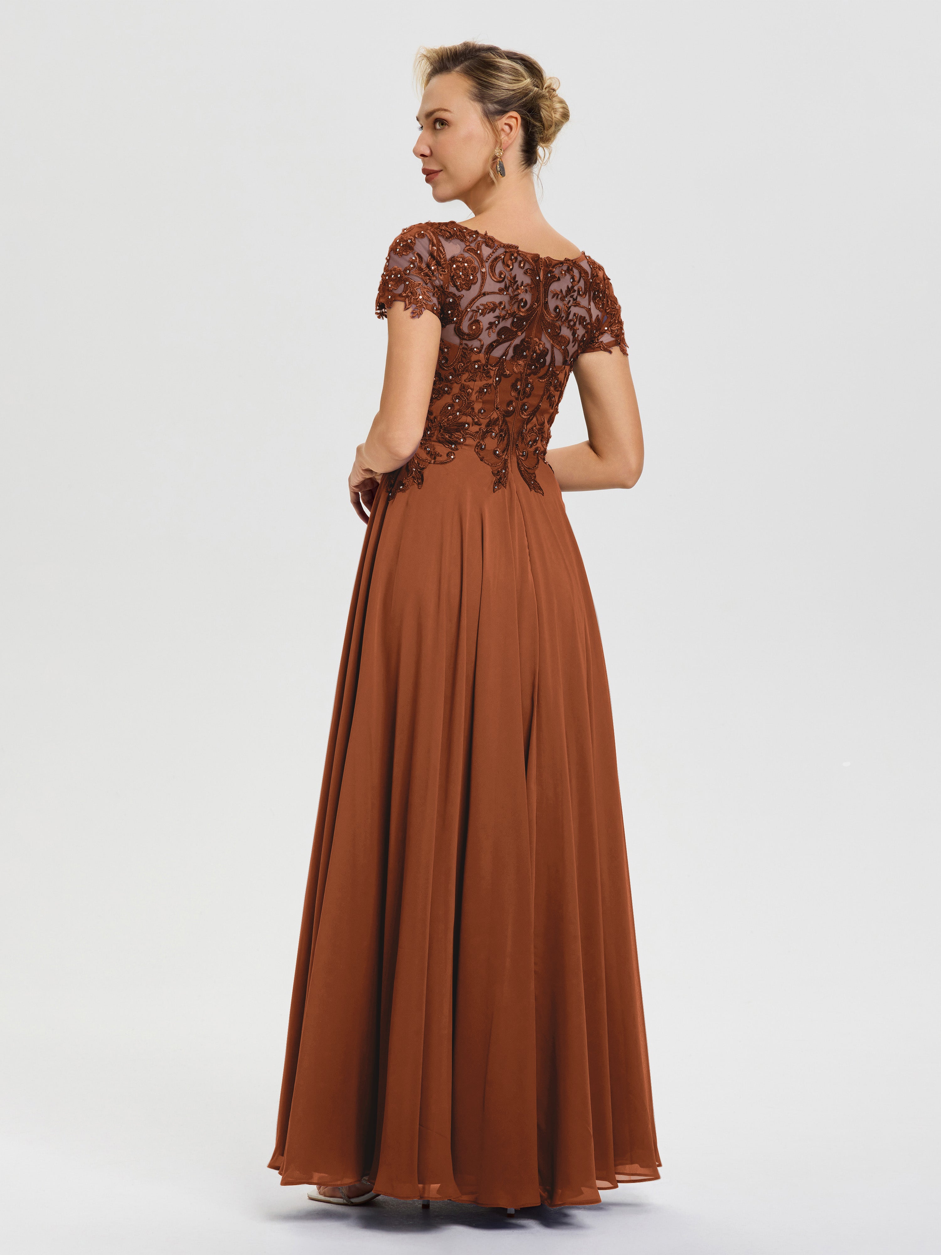 Robe Mere De La Mariee Terracotta Col V Mousseline & Dentelle Robe Mère De La Mariée Moderne