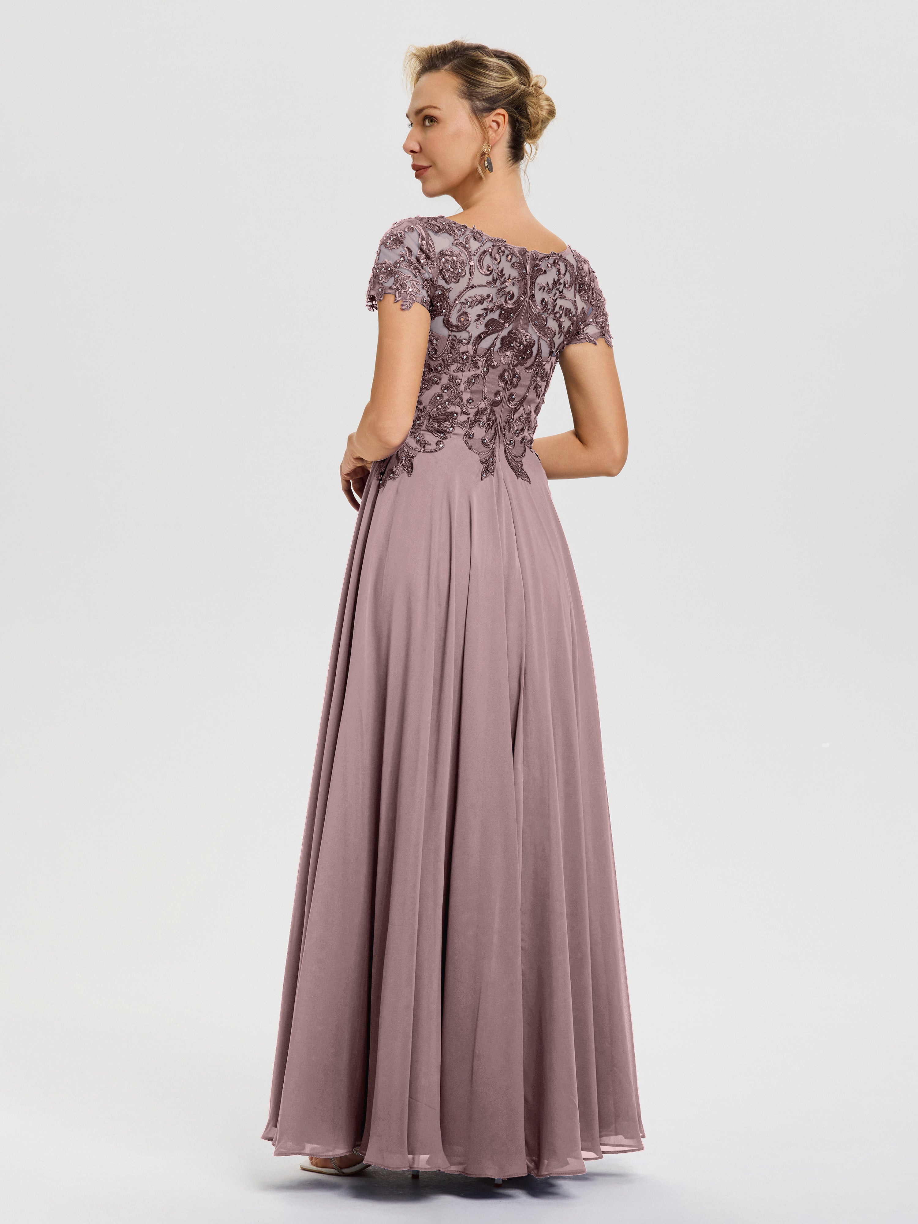 Robes Pour La Mère De La Mariée Vintage Mauve Col V Mousseline & Dentelle Robe Mère De La Mariée Moderne