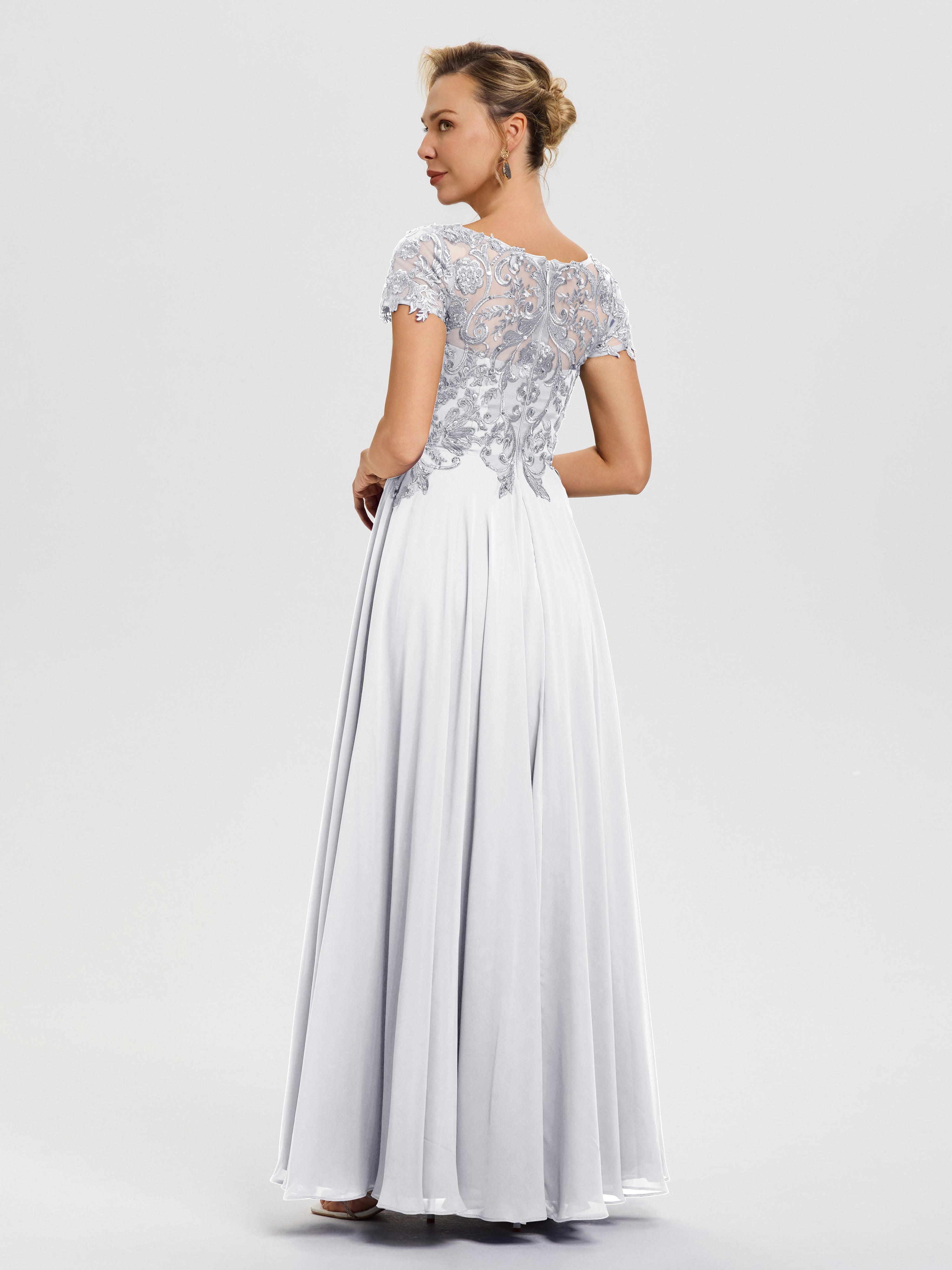 Robe Pour La Mère De La Mariée Blanc Col V Mousseline & Dentelle Robe Mère De La Mariée Moderne