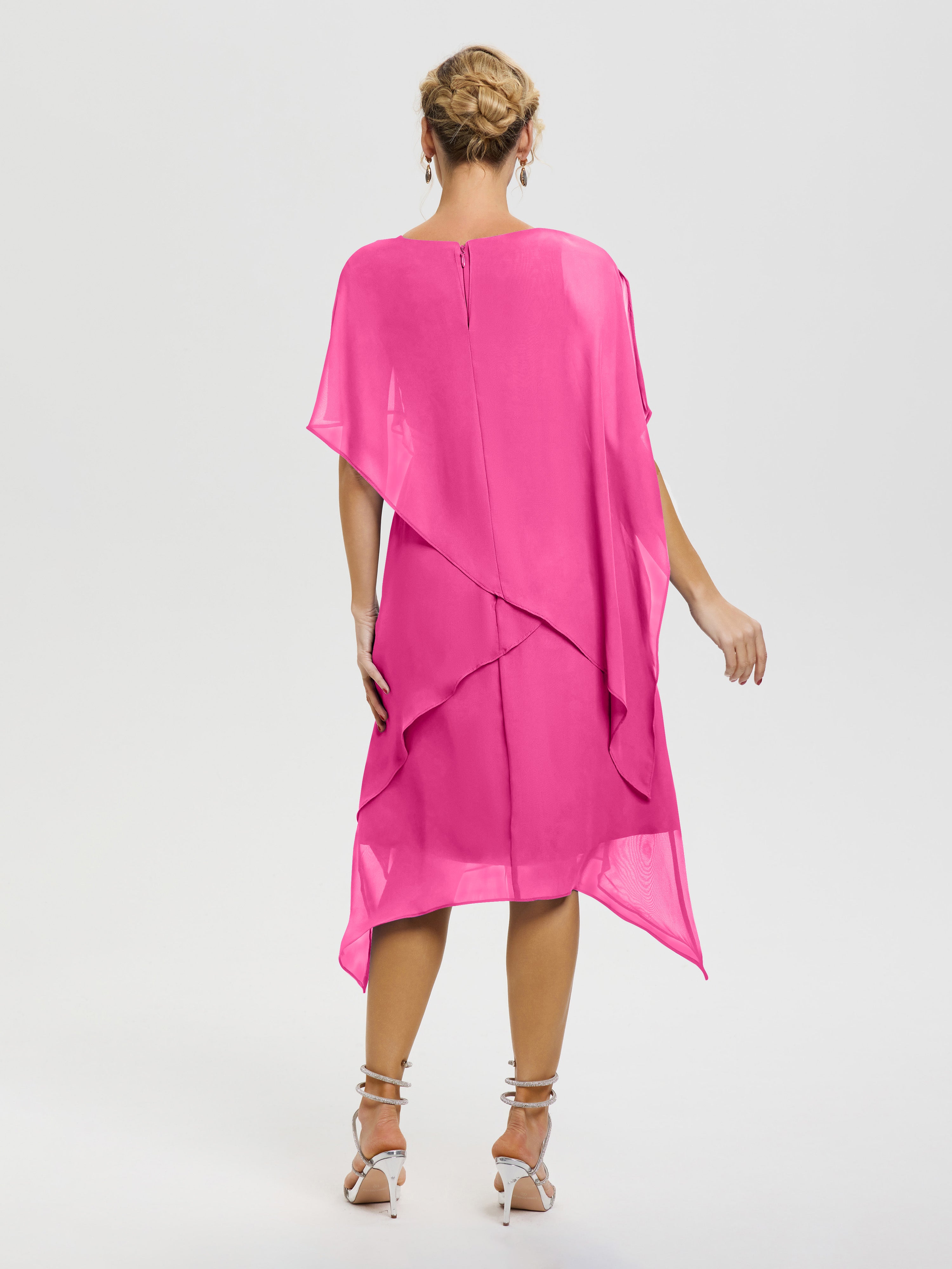 Robe Pour La Mère De La Mariée Azalée Col Rond Mousseline Asymétrique Robe Mère Du Marié