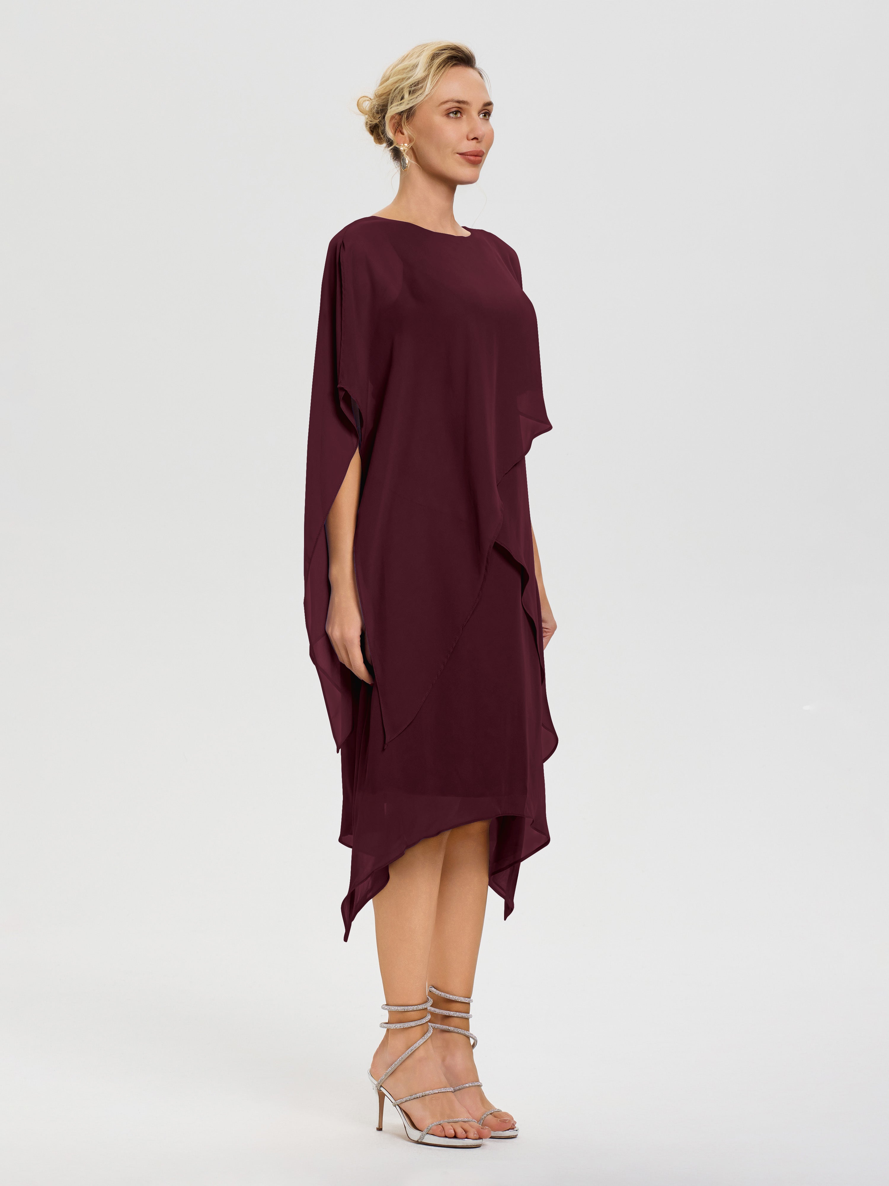 Robe Pour La Mère De La Mariée Cabernet Col Rond Mousseline Asymétrique Robe Mère Du Marié