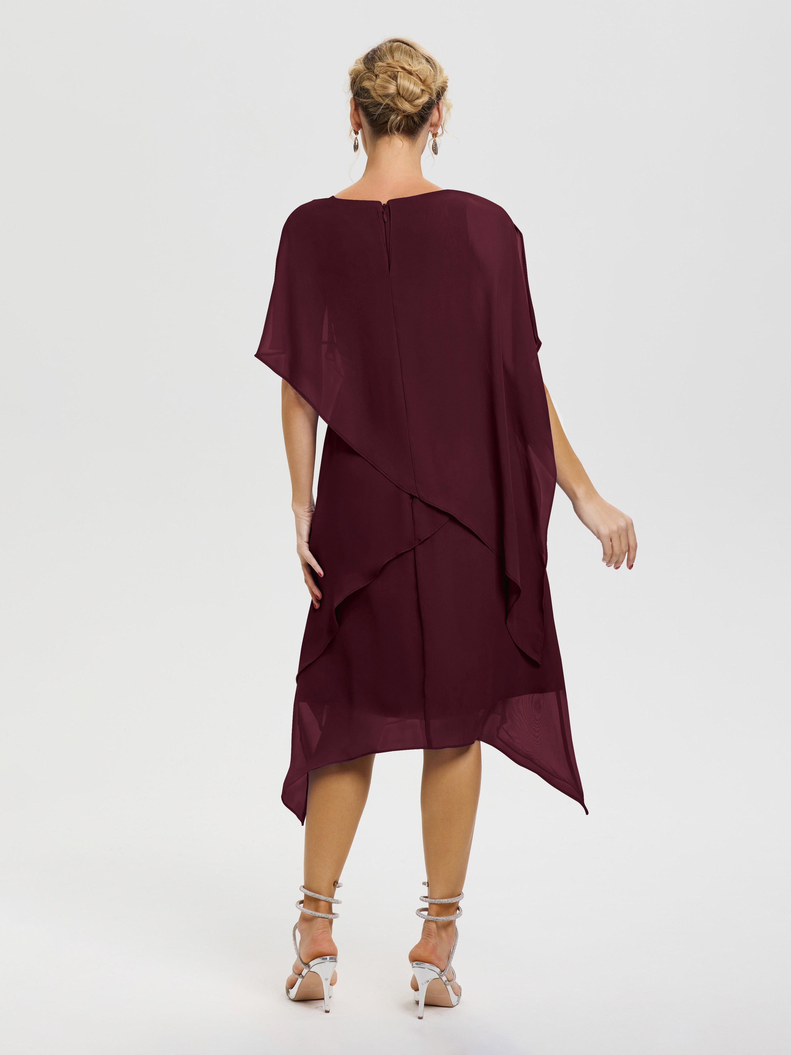 Robe Pour La Mère De La Mariée Cabernet Col Rond Mousseline Asymétrique Robe Mère Du Marié