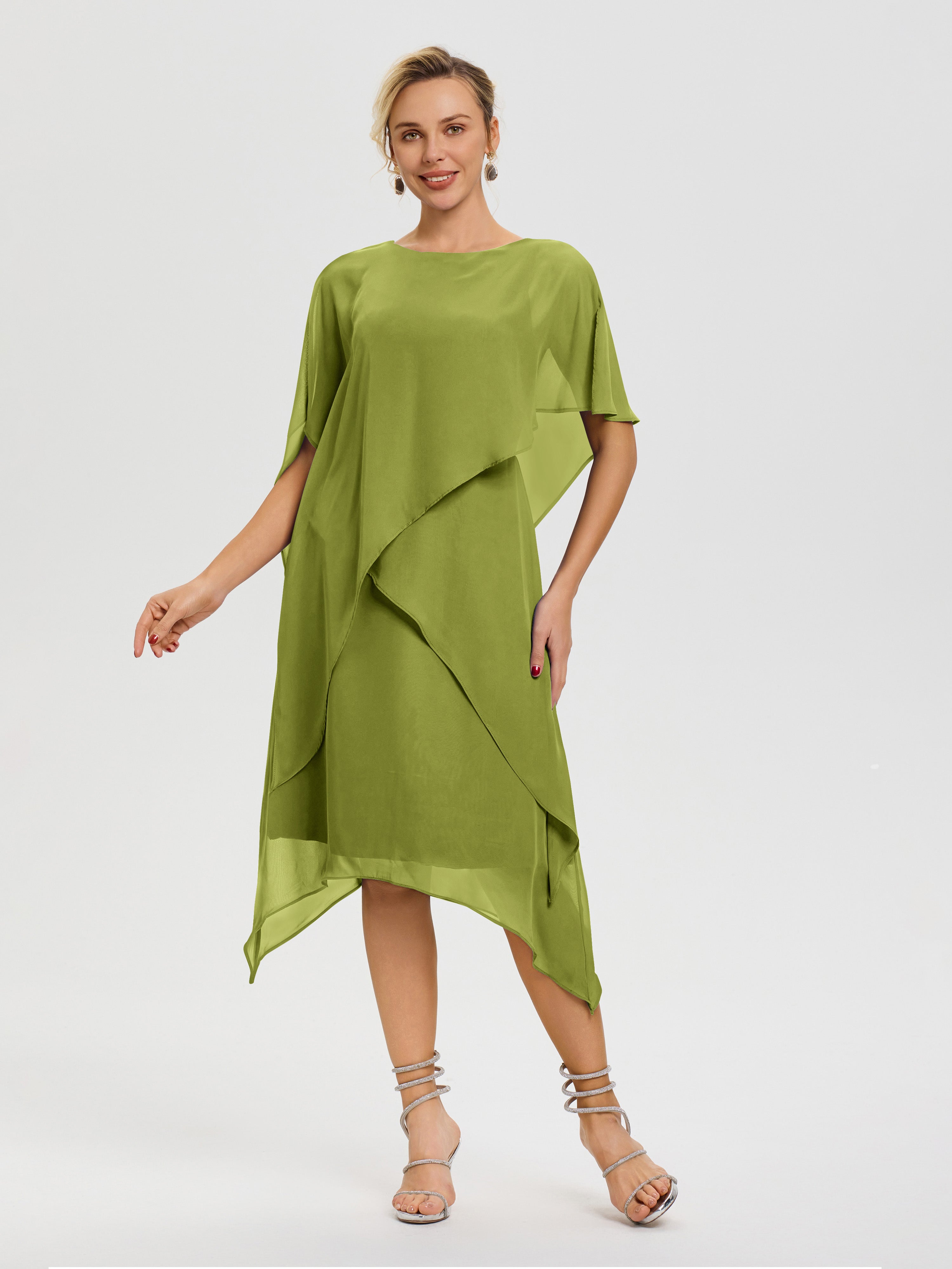 Robes Pour La Mère De La Mariée Trèfle Col Rond Mousseline Asymétrique Robe Mère Du Marié