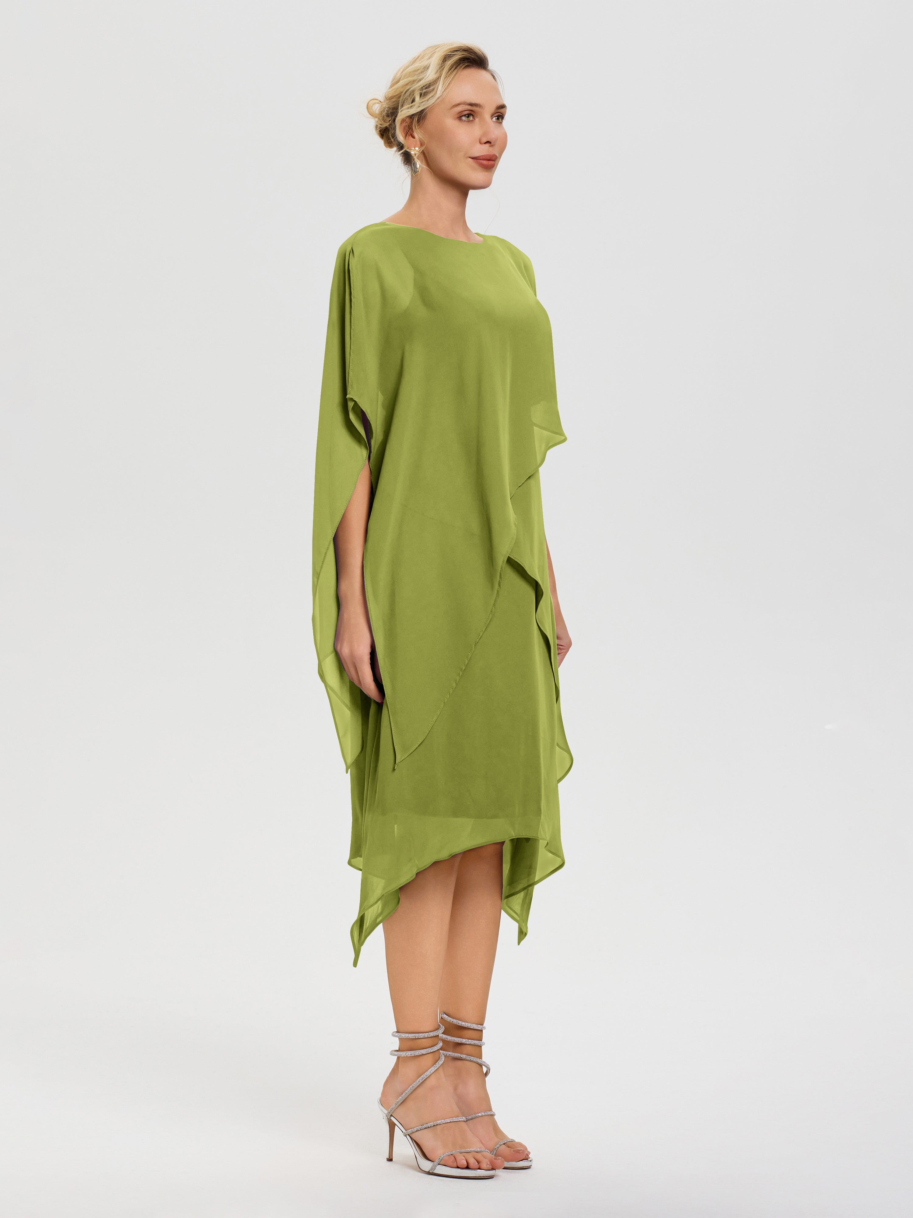 Robes Pour La Mère De La Mariée Trèfle Col Rond Mousseline Asymétrique Robe Mère Du Marié