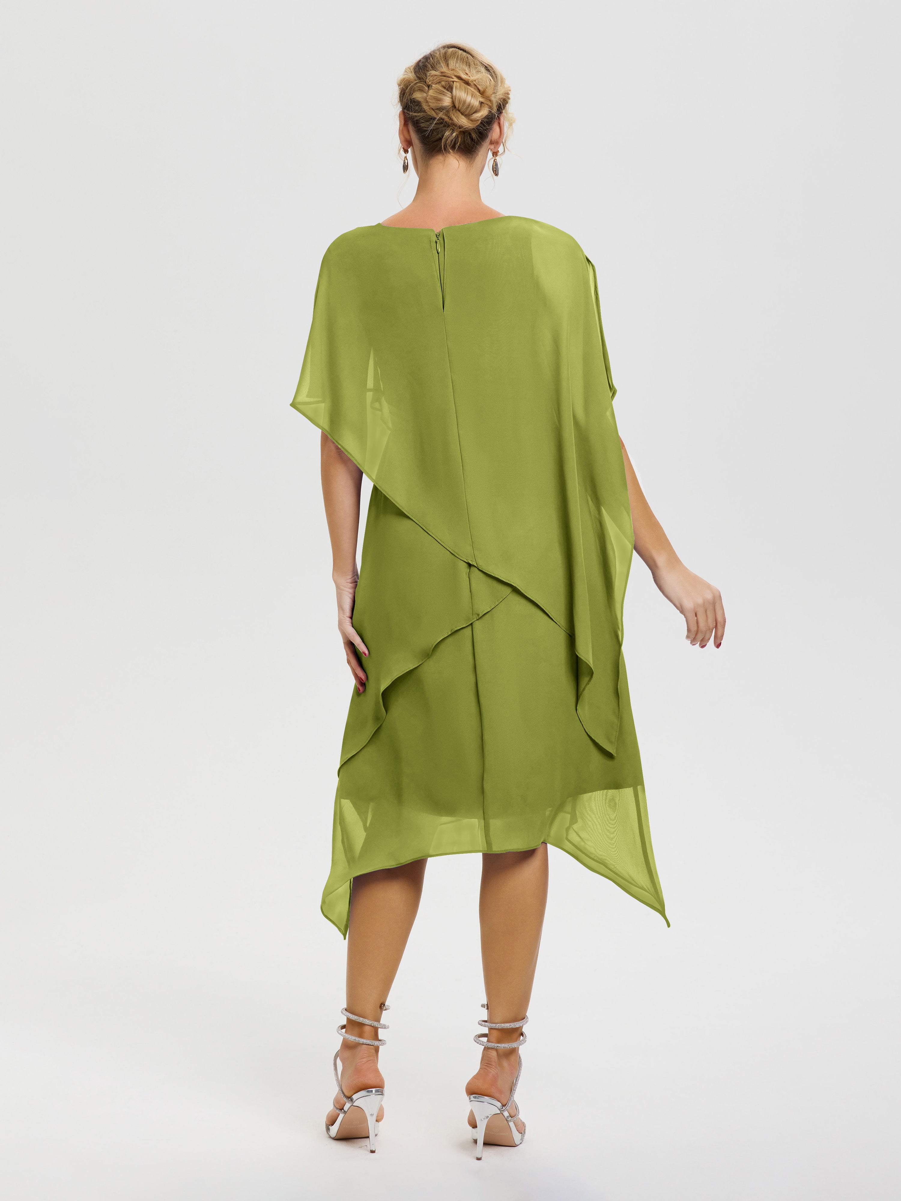 Robes Pour La Mère De La Mariée Trèfle Col Rond Mousseline Asymétrique Robe Mère Du Marié