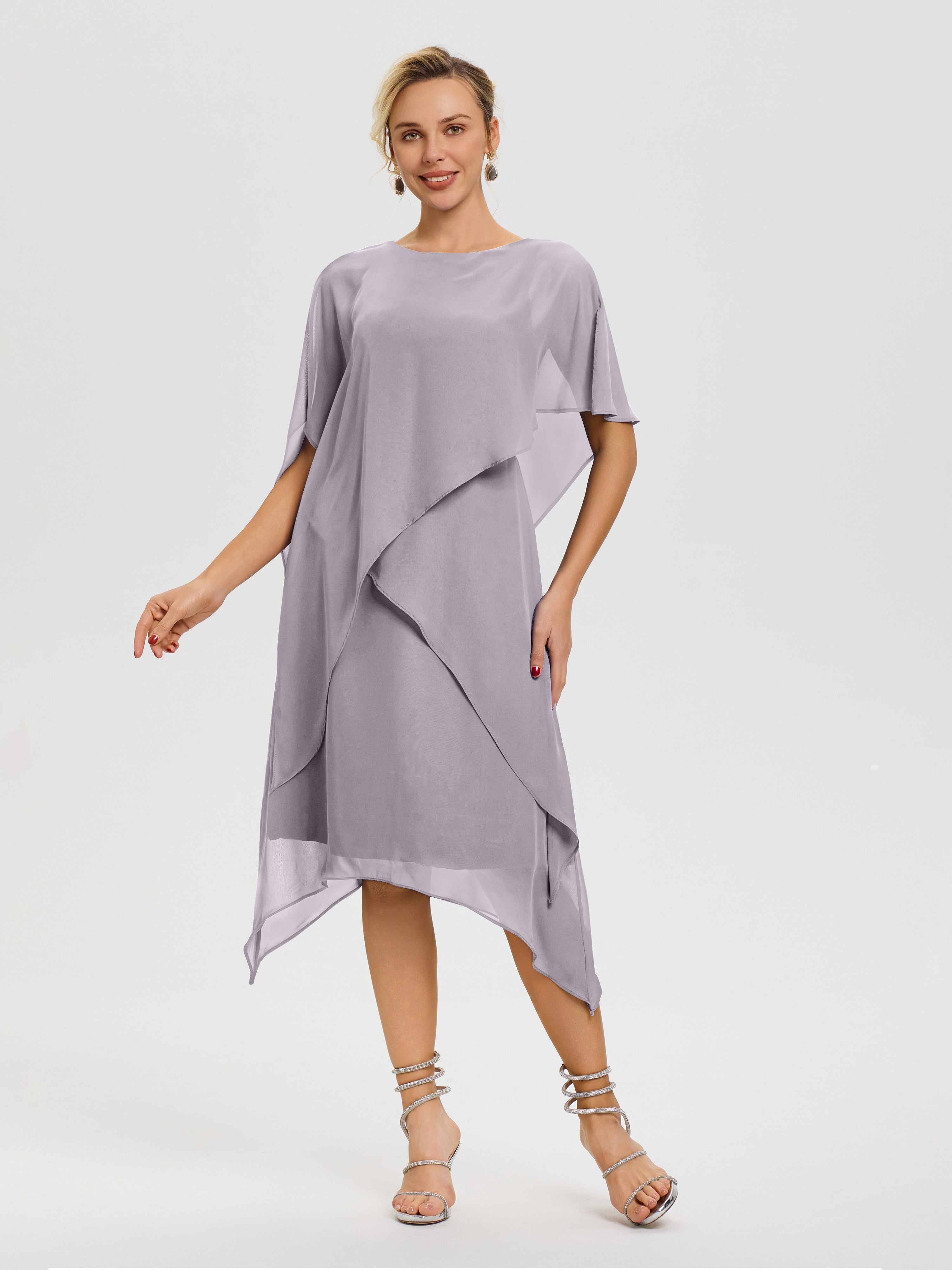 Robe Pour Mère De La Mariée Crépuscule Col Rond Mousseline Asymétrique Robe Mère Du Marié