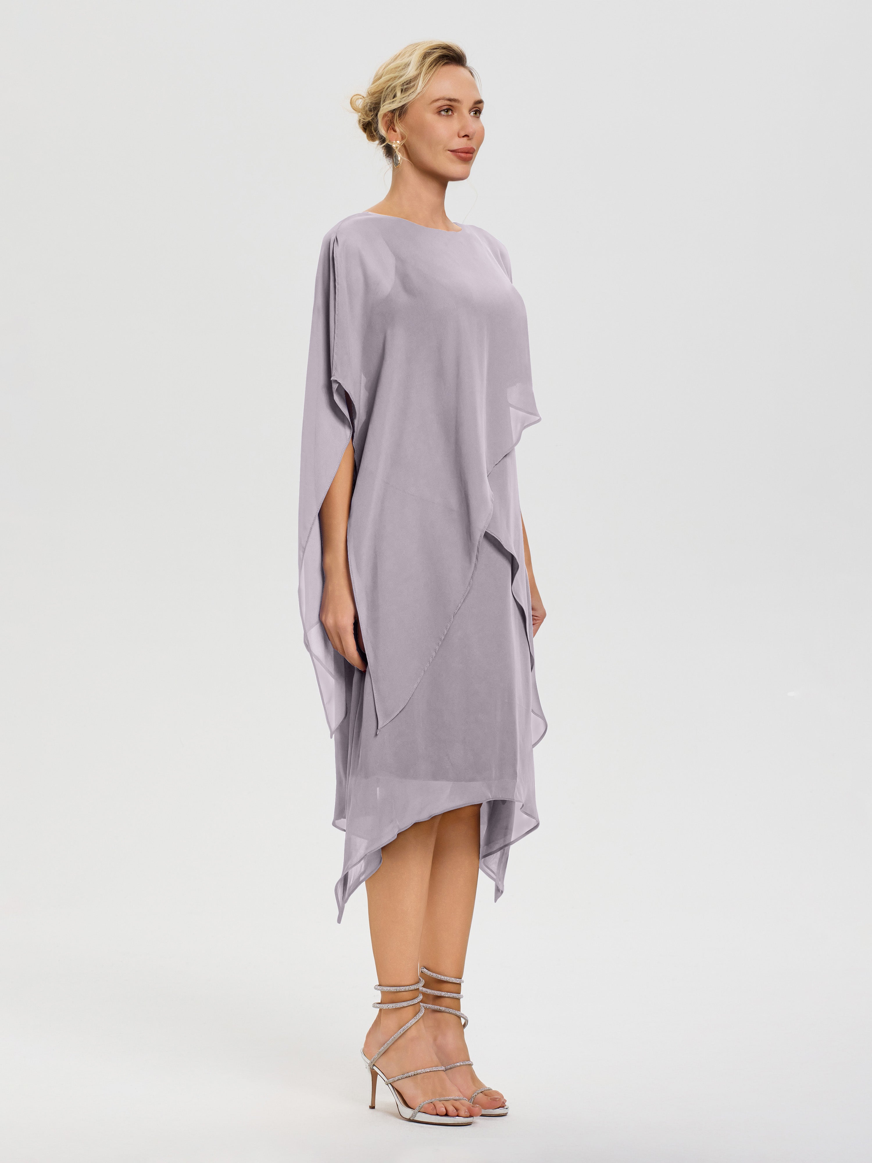 Robe Pour Mère De La Mariée Crépuscule Col Rond Mousseline Asymétrique Robe Mère Du Marié
