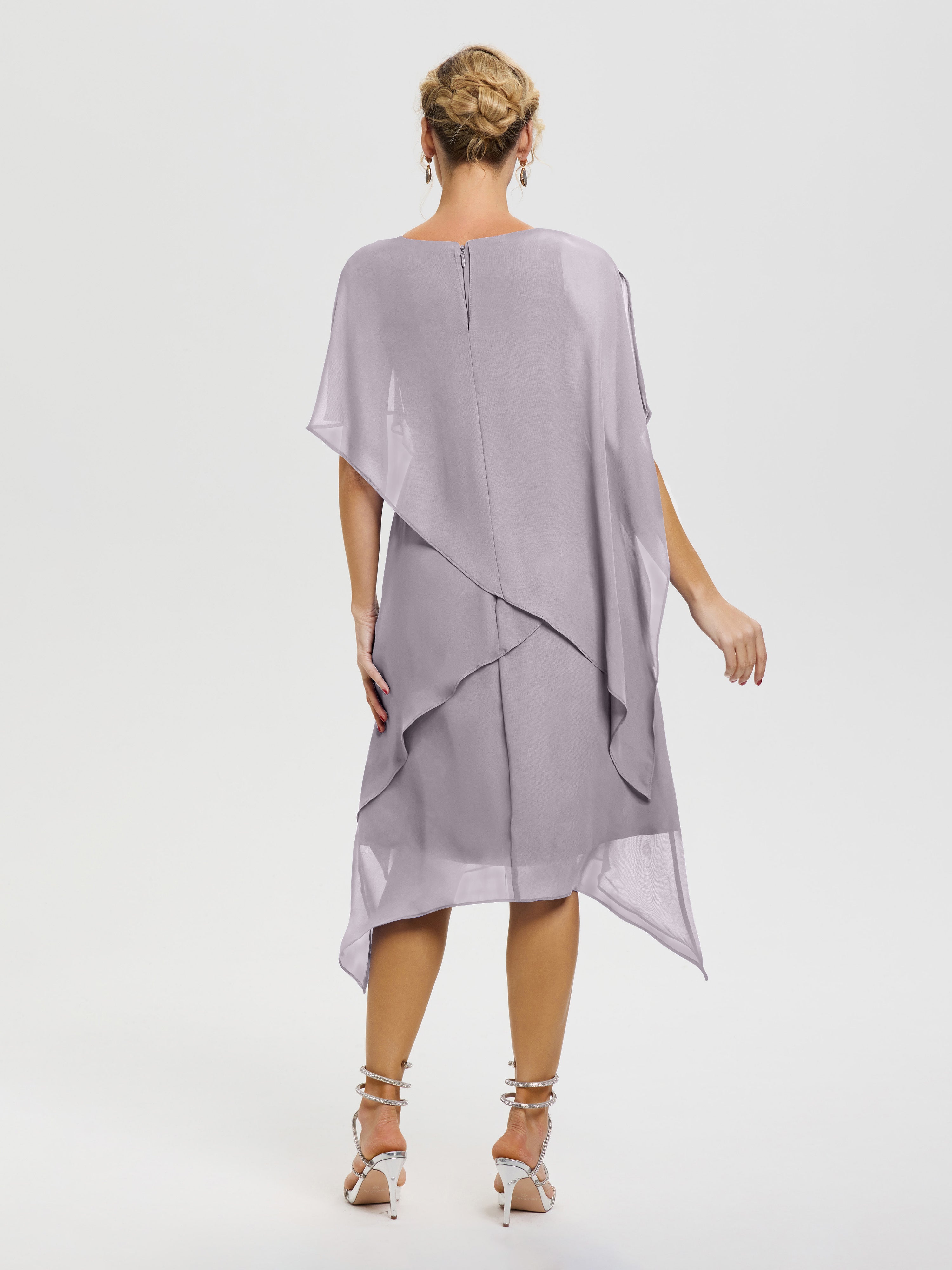 Robe Pour Mère De La Mariée Crépuscule Col Rond Mousseline Asymétrique Robe Mère Du Marié