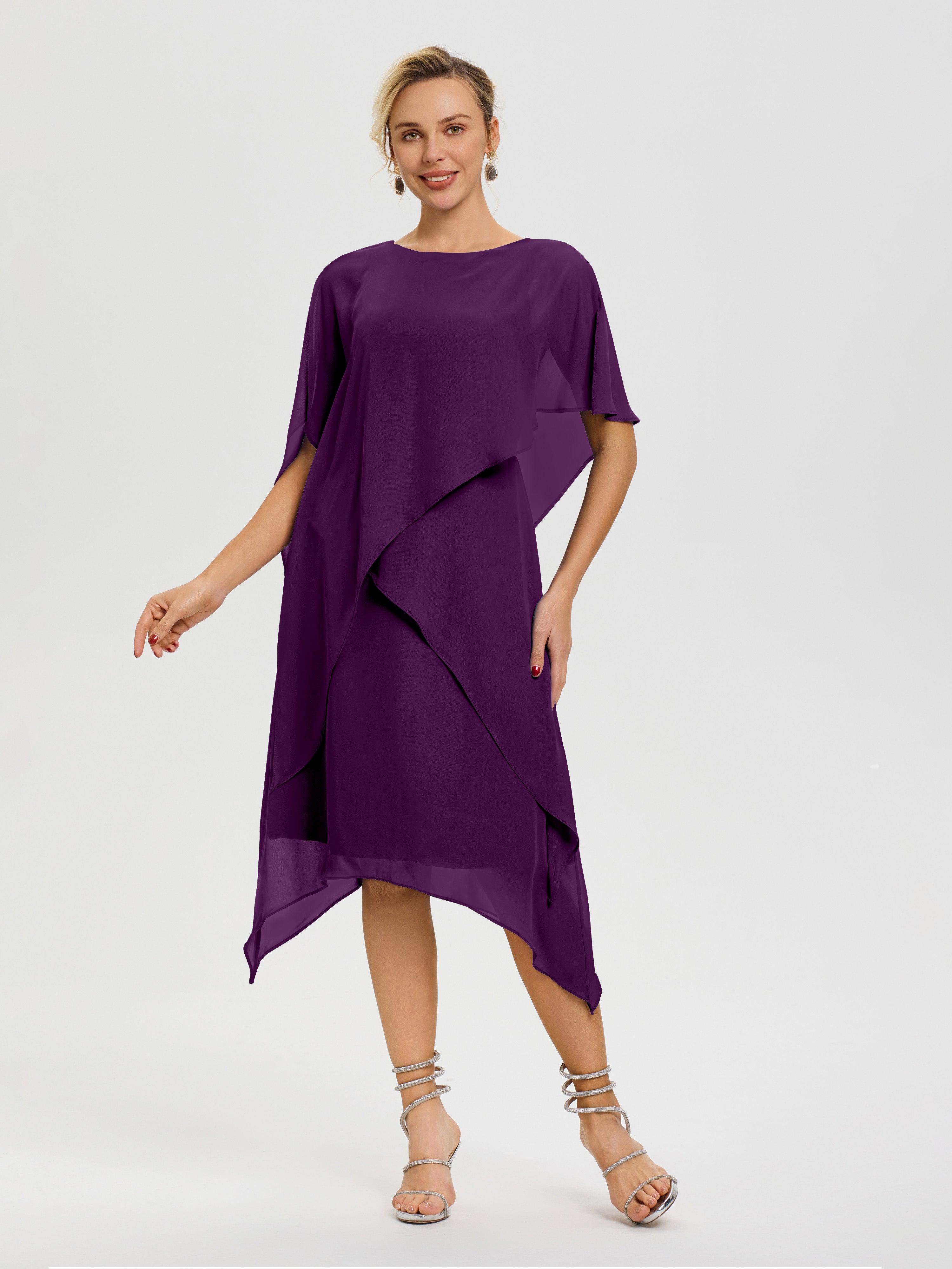 Robe Mère De La Mariee Raisin Col Rond Mousseline Asymétrique Robe Mère Du Marié