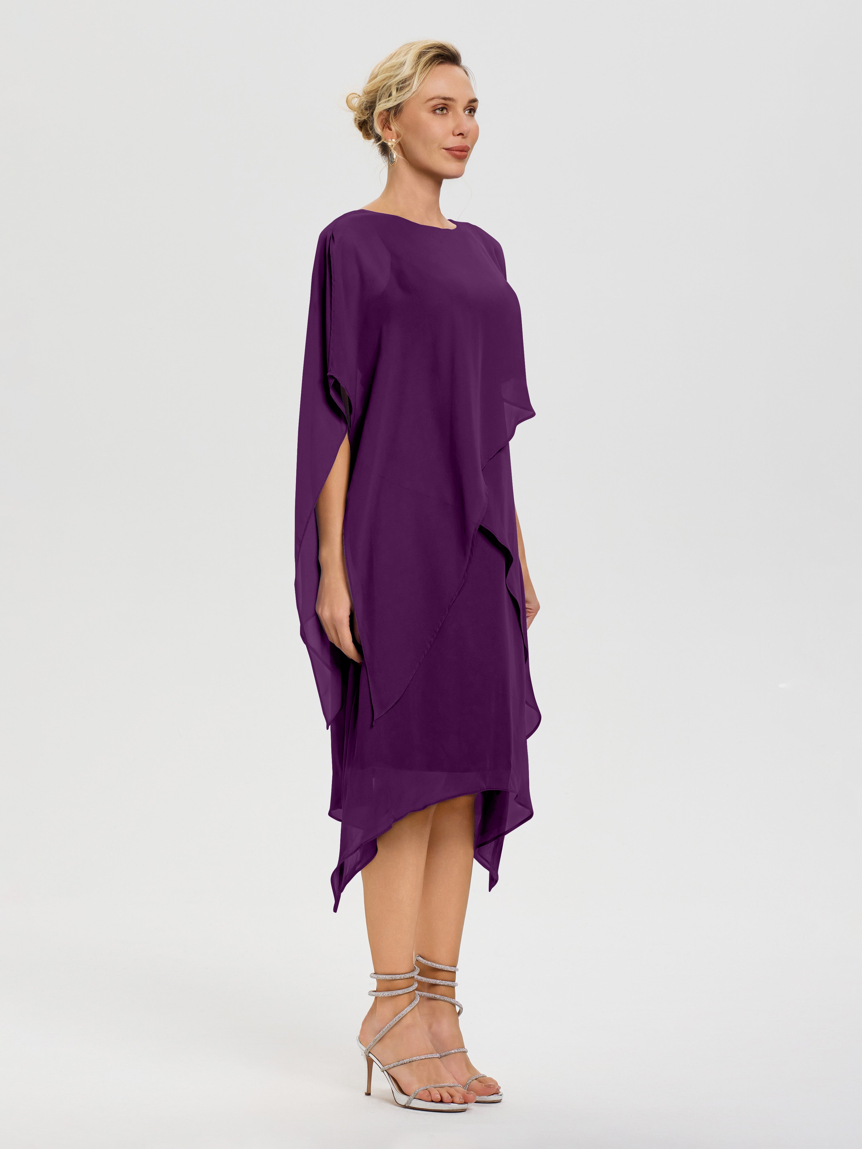 Robe Mère De La Mariee Raisin Col Rond Mousseline Asymétrique Robe Mère Du Marié