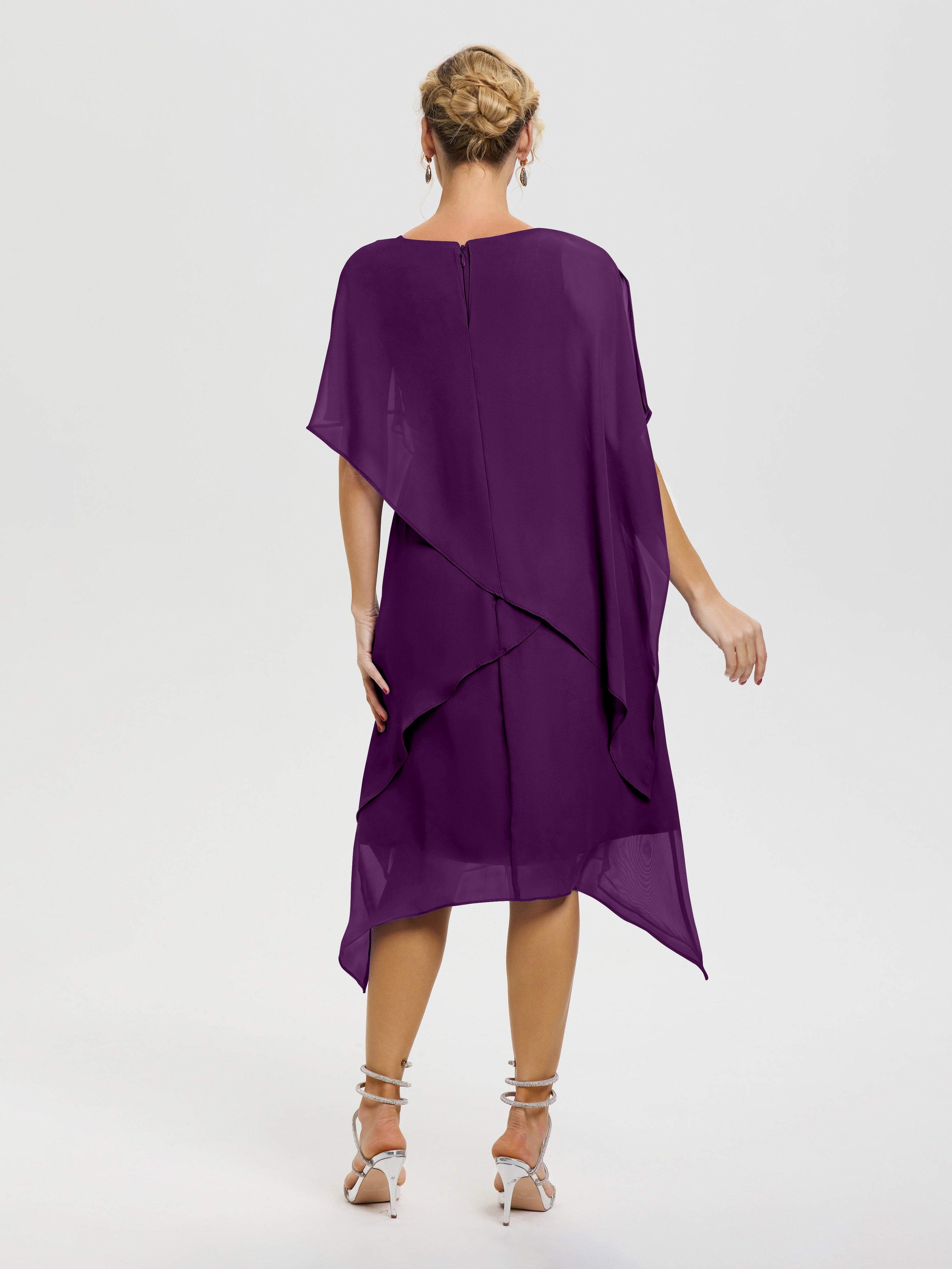 Robe Mère De La Mariee Raisin Col Rond Mousseline Asymétrique Robe Mère Du Marié
