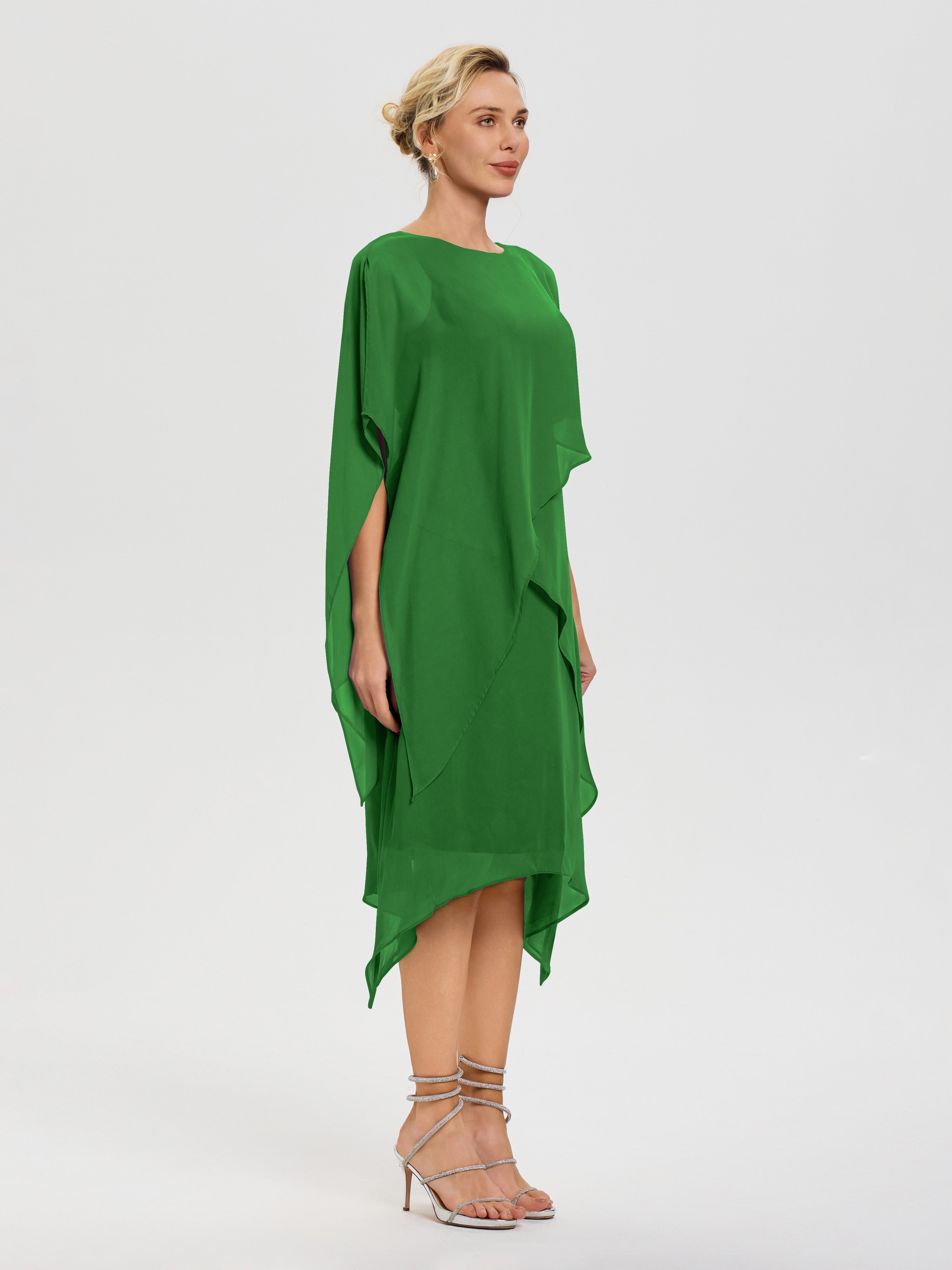 Robe Mere De La Mariee Verte Col Rond Mousseline Asymétrique Robe Mère Du Marié