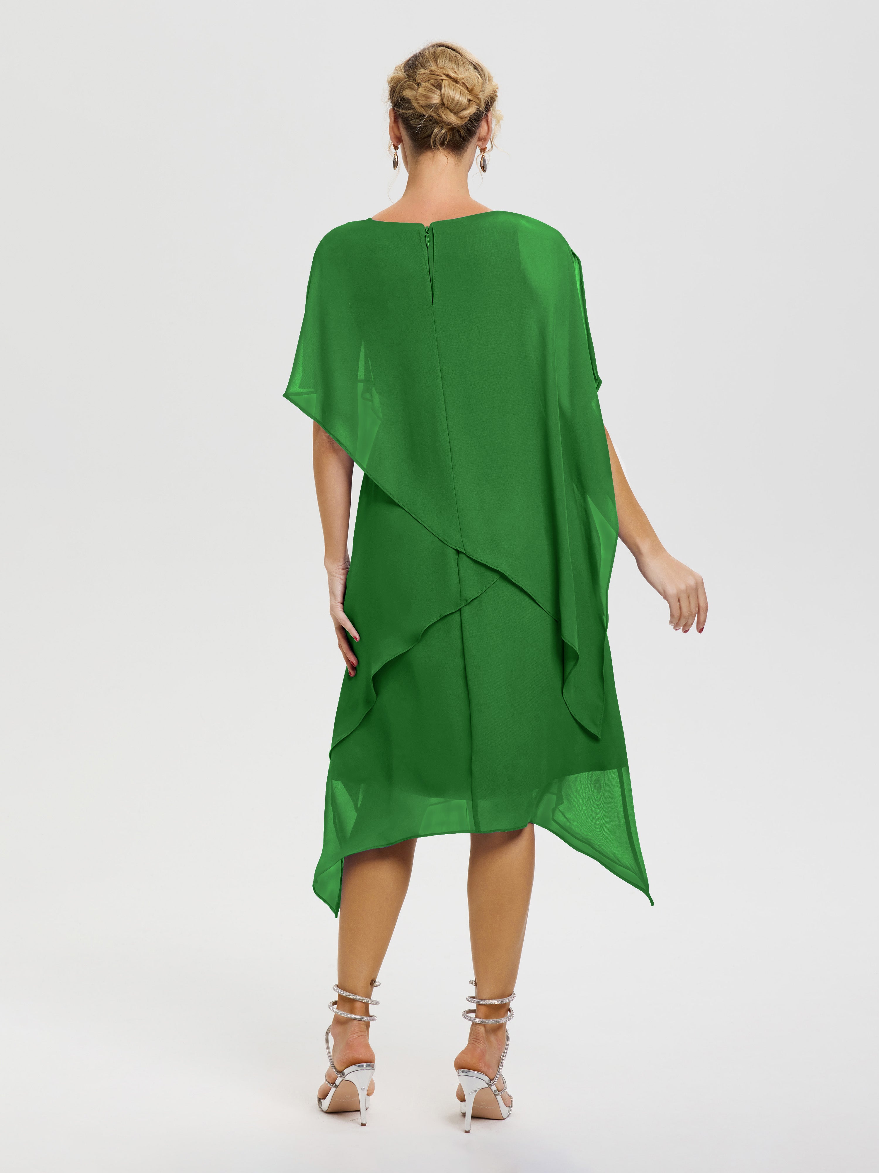 Robe Mere De La Mariee Verte Col Rond Mousseline Asymétrique Robe Mère Du Marié