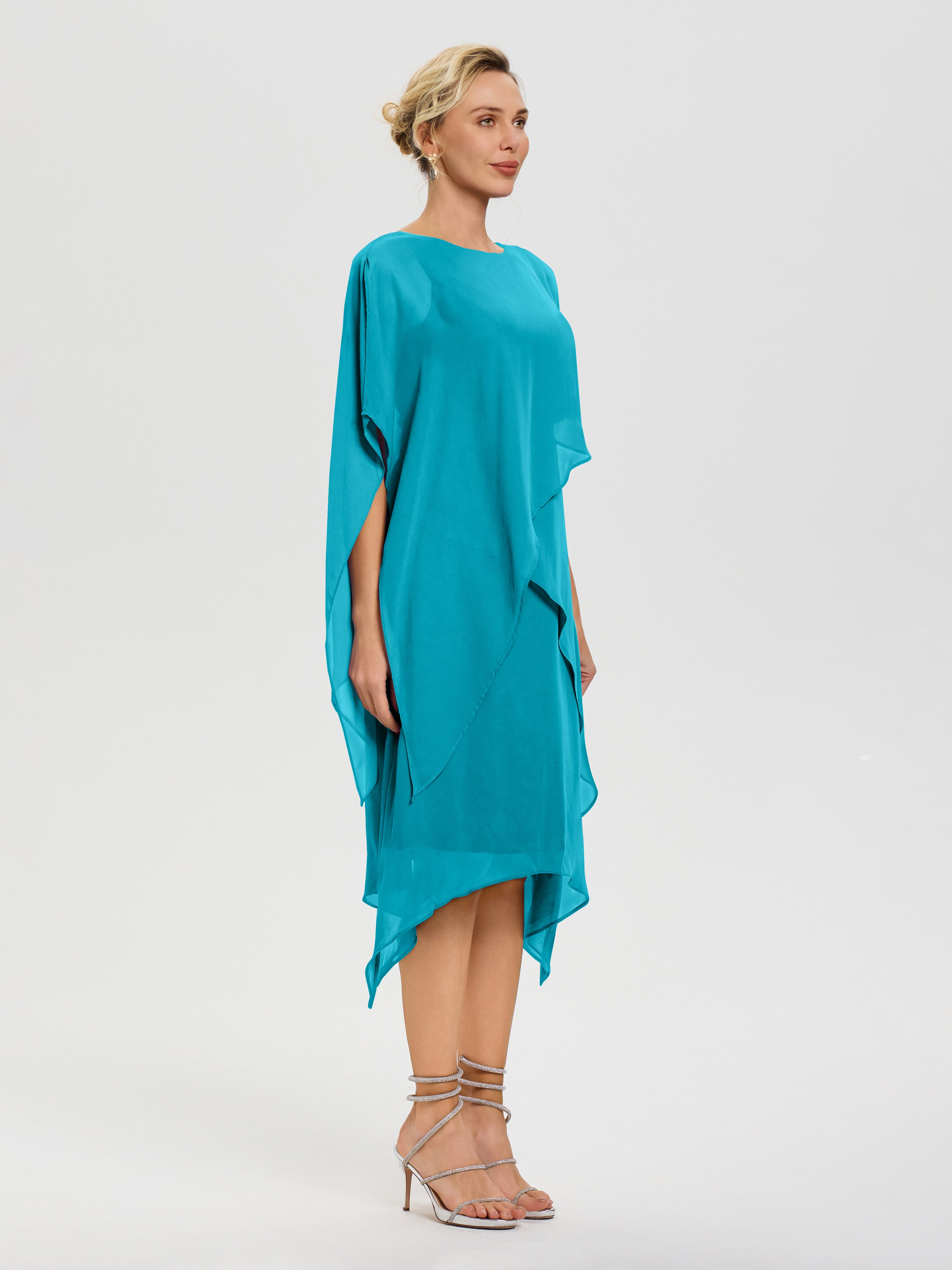 Robe De Mère De Mariée Jade Col Rond Mousseline Asymétrique Robe Mère Du Marié