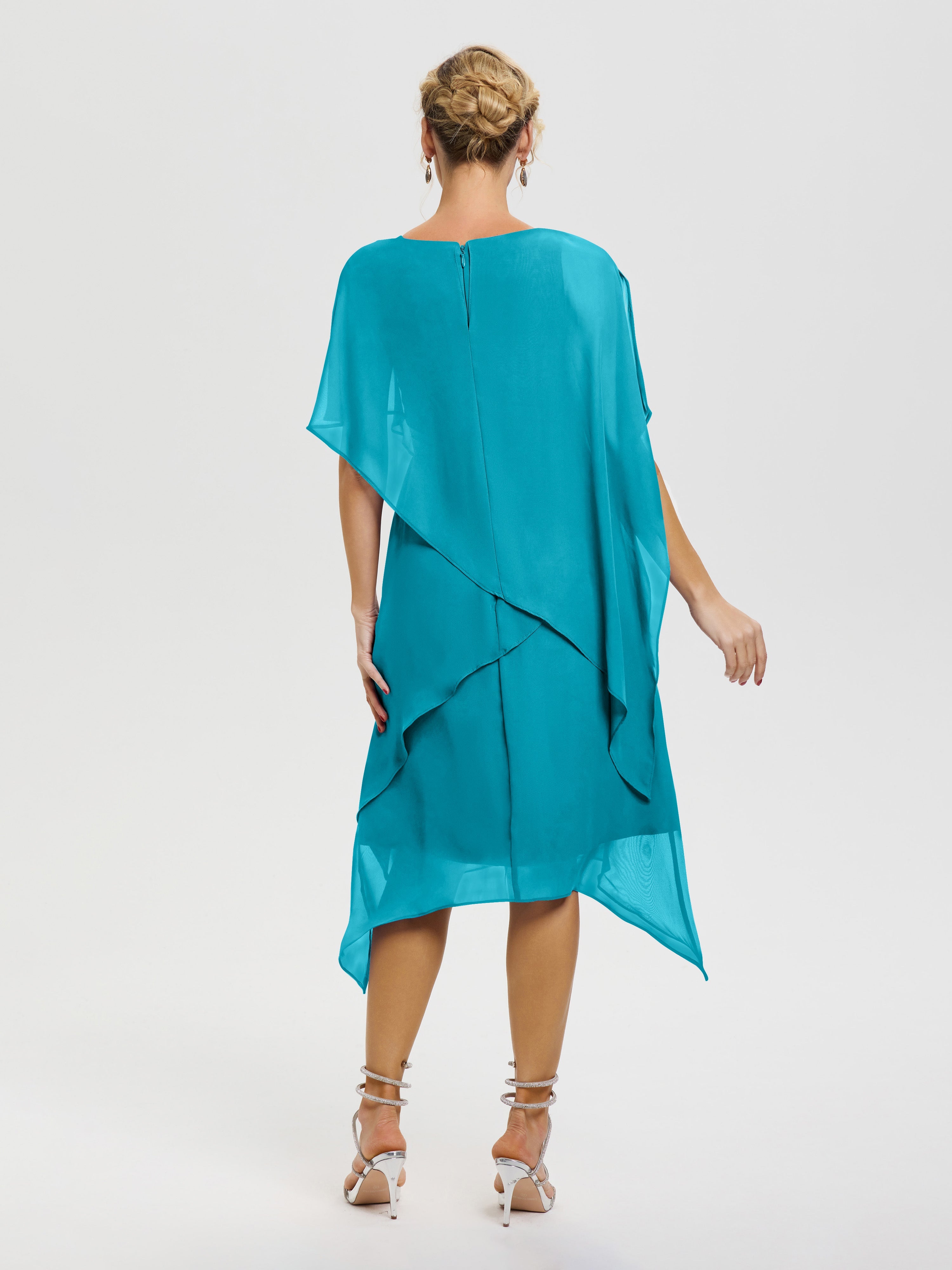 Robe De Mère De Mariée Jade Col Rond Mousseline Asymétrique Robe Mère Du Marié
