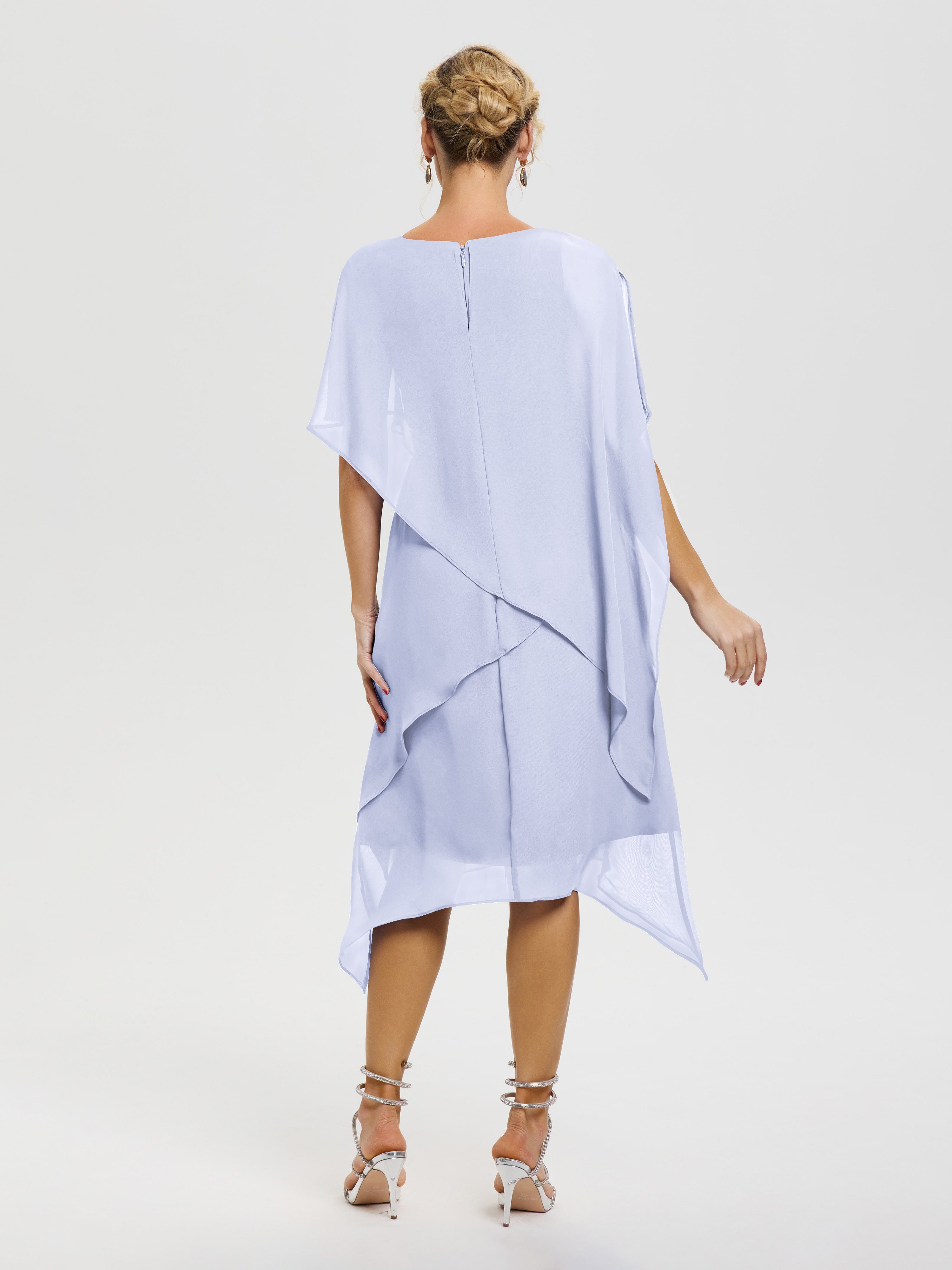 Robe De Mère De Mariée Lavande Col Rond Mousseline Asymétrique Robe Mère Du Marié
