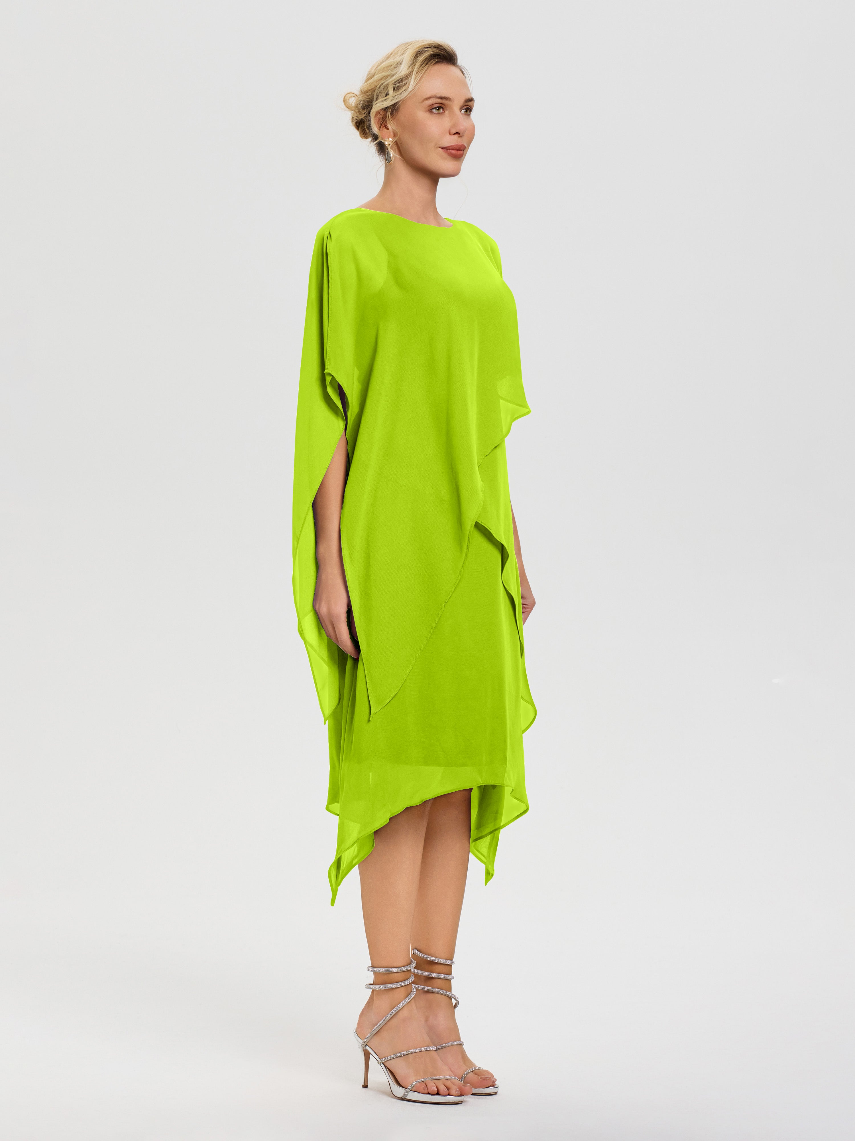 Robes Pour La Mère De La Mariée Vert Citron Col Rond Mousseline Asymétrique Robe Mère Du Marié
