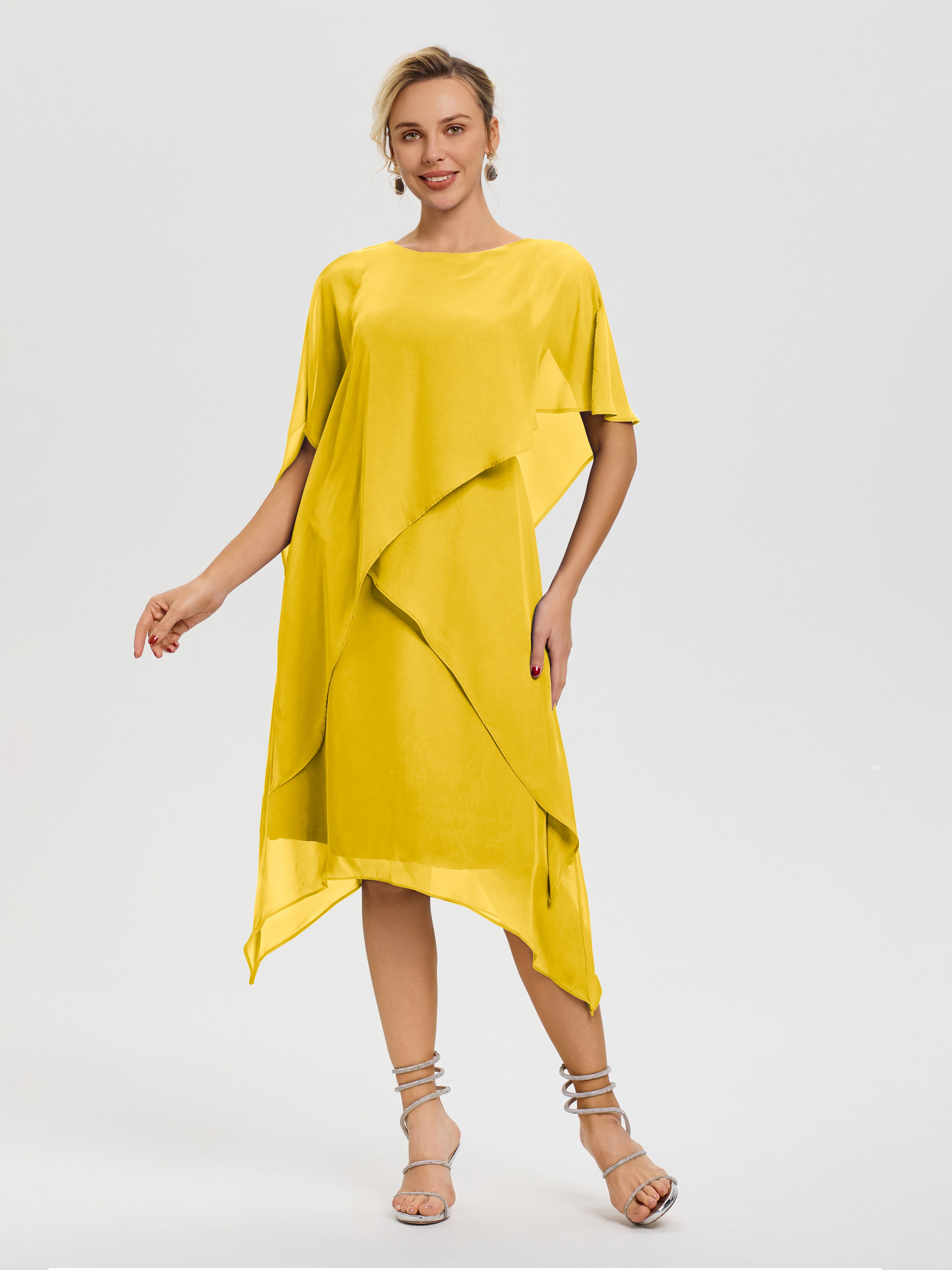 Robes Pour La Mère De La Mariée Souci Col Rond Mousseline Asymétrique Robe Mère Du Marié