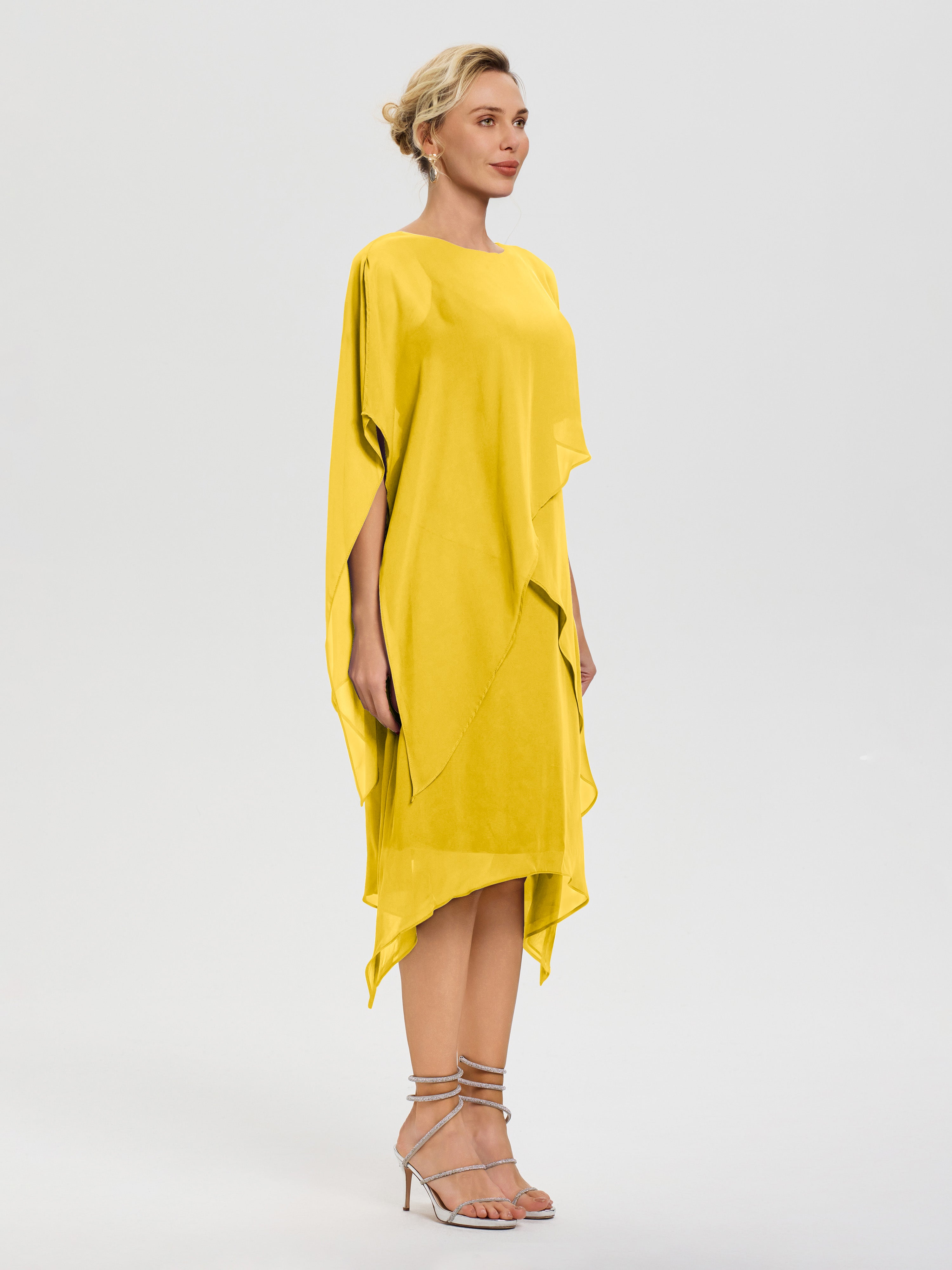 Robes Pour La Mère De La Mariée Souci Col Rond Mousseline Asymétrique Robe Mère Du Marié