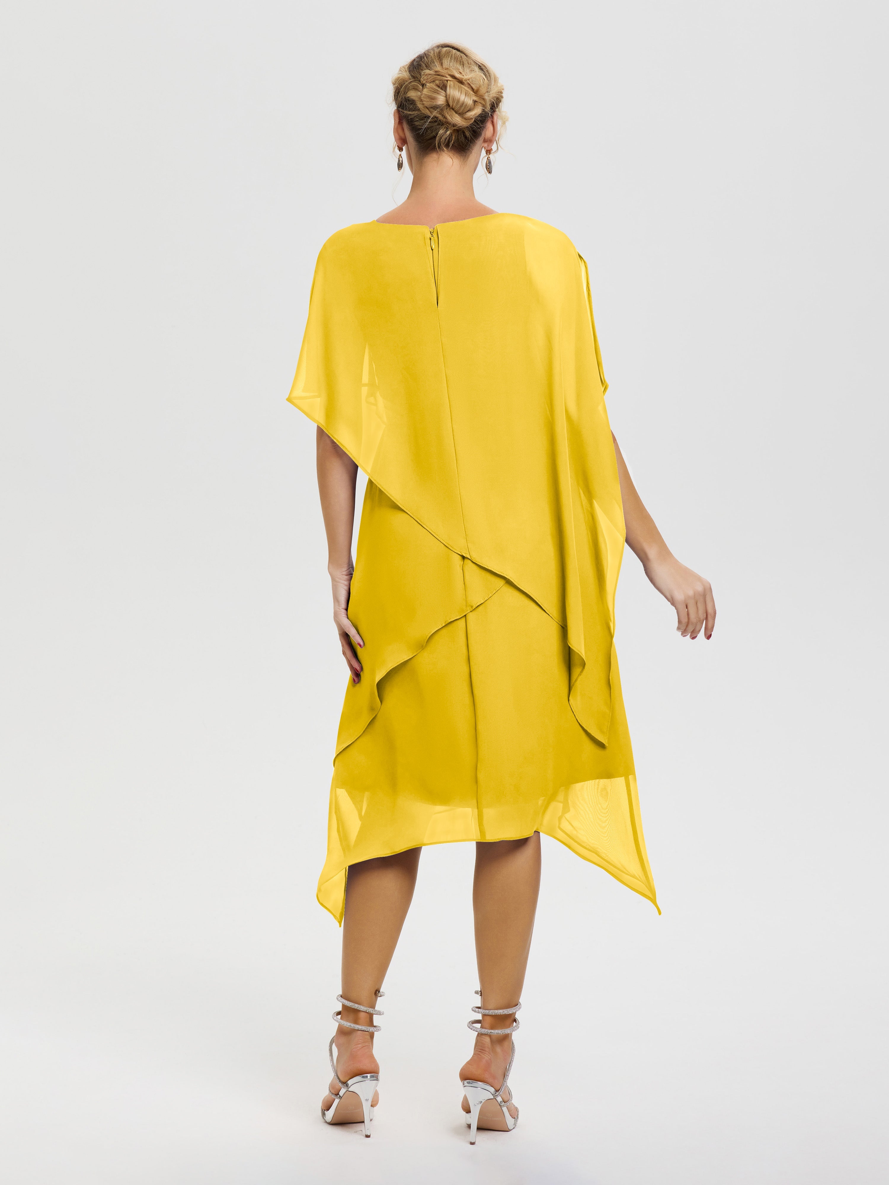 Robes Pour La Mère De La Mariée Souci Col Rond Mousseline Asymétrique Robe Mère Du Marié