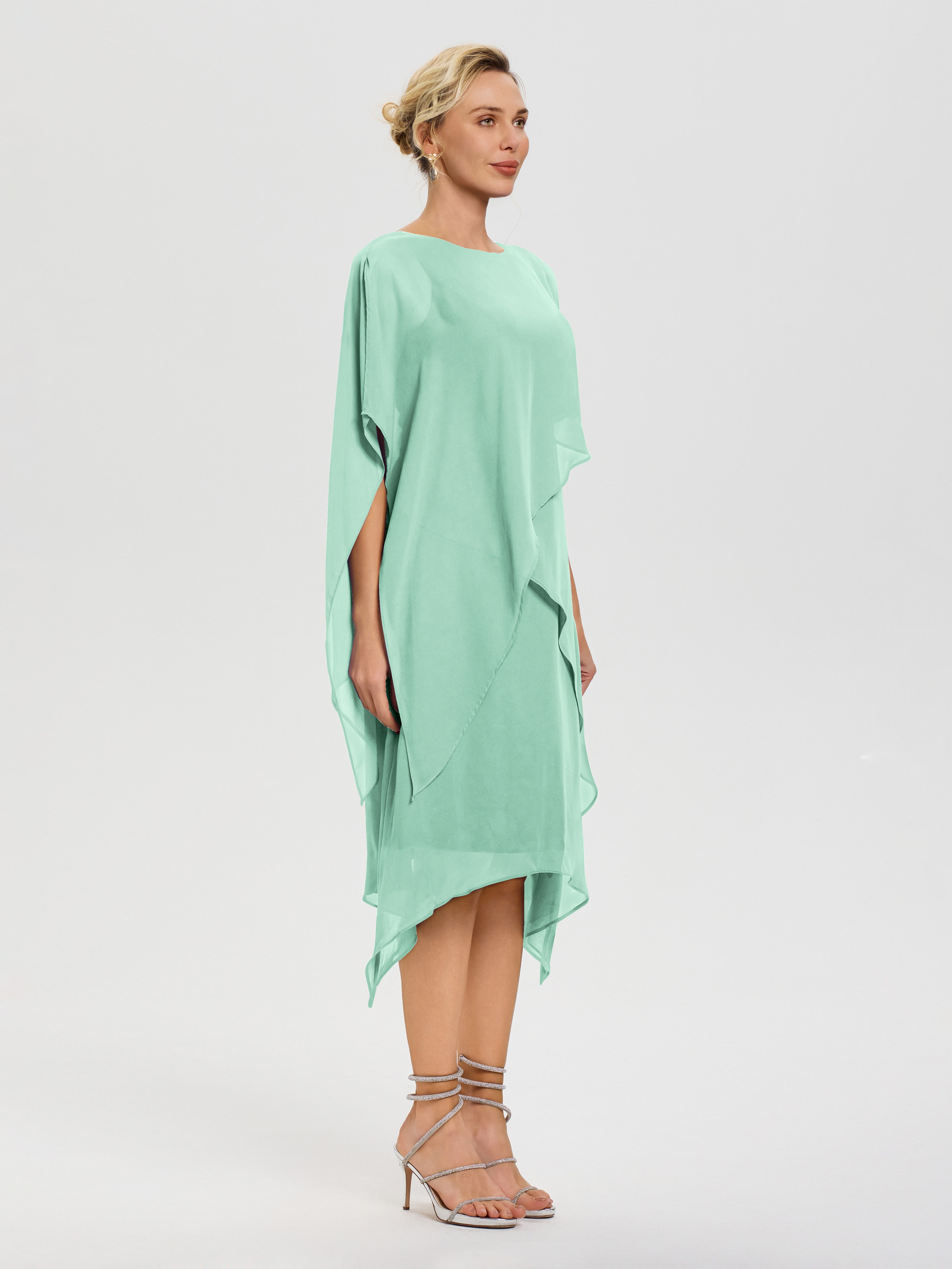 Robes Pour La Mère De La Mariée Vert Menthe Col Rond Mousseline Asymétrique Robe Mère Du Marié