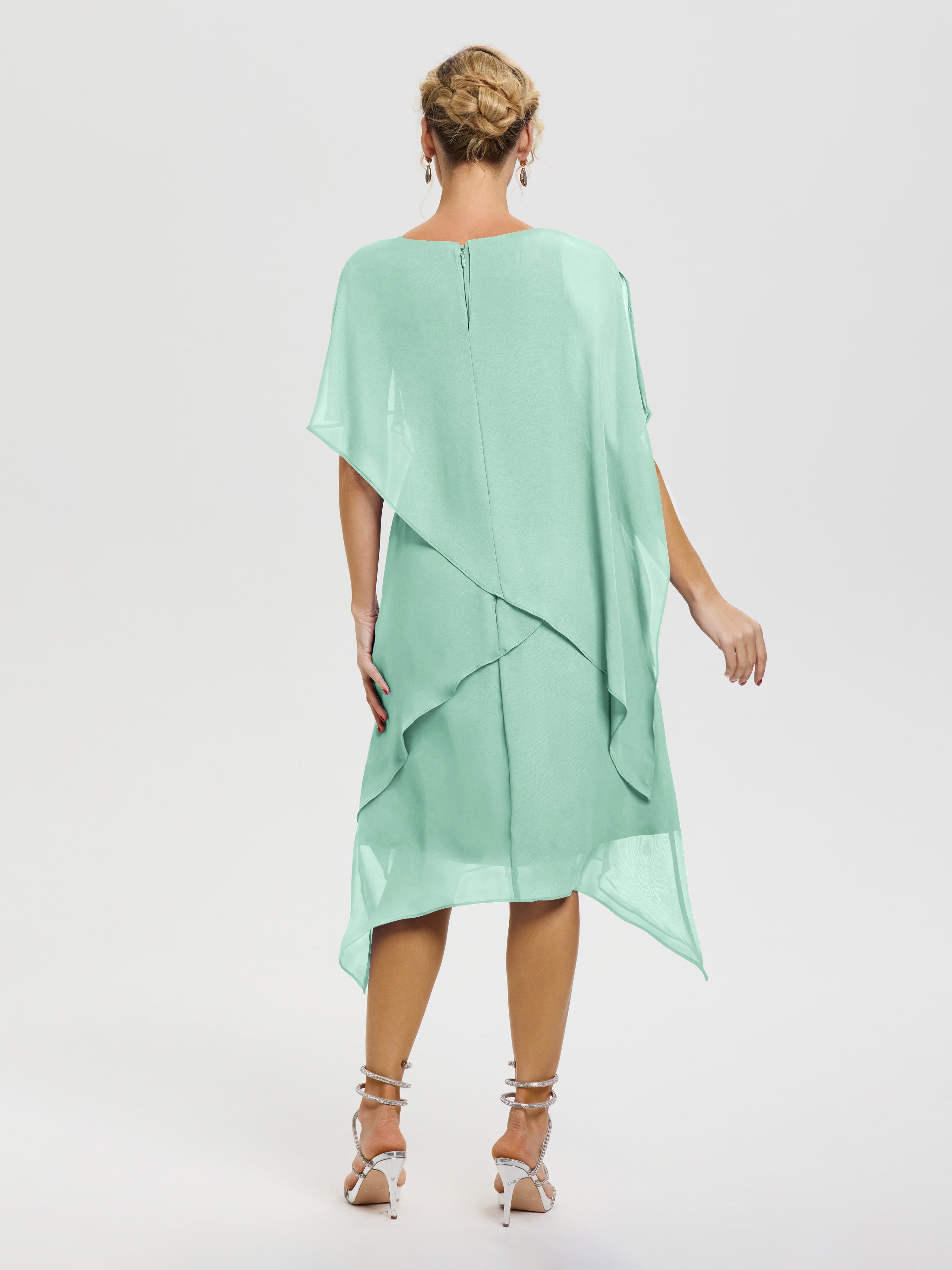 Robes Pour La Mère De La Mariée Vert Menthe Col Rond Mousseline Asymétrique Robe Mère Du Marié