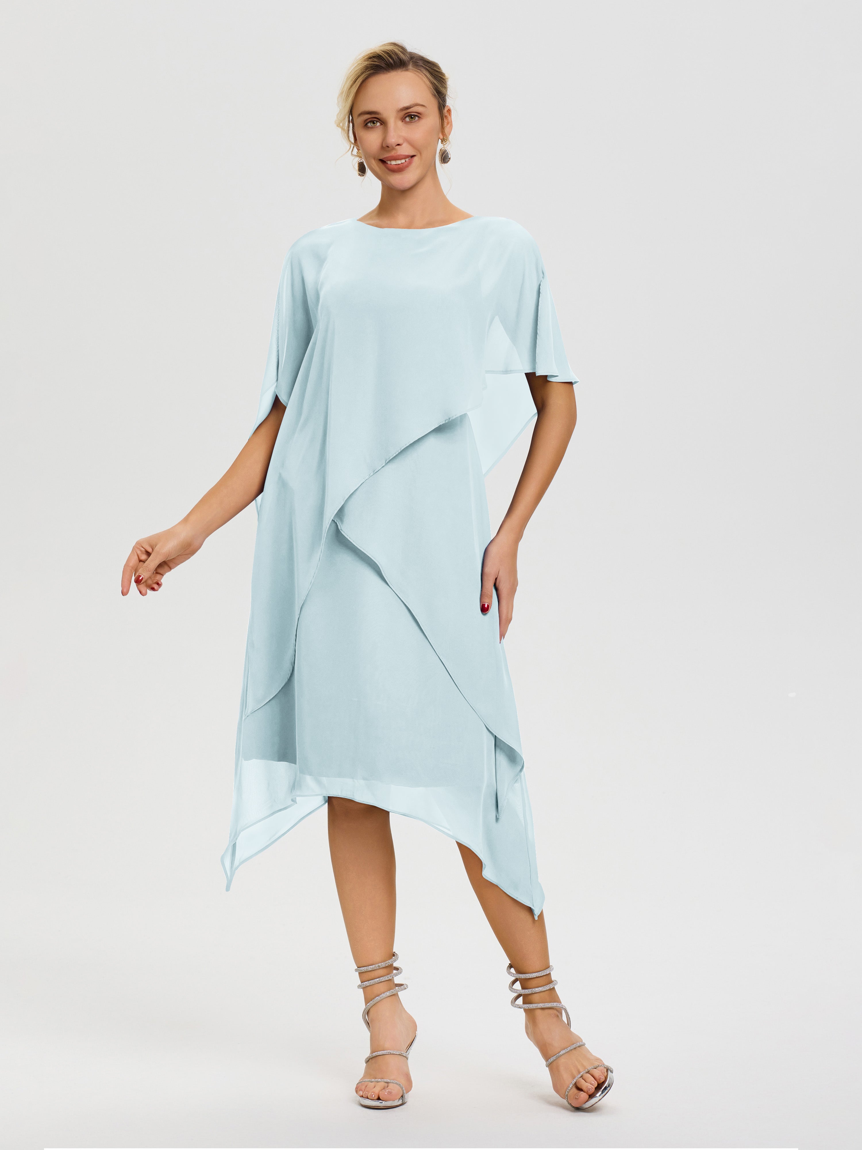 Robe Pour La Mère De La Mariée Brume Col Rond Mousseline Asymétrique Robe Mère Du Marié