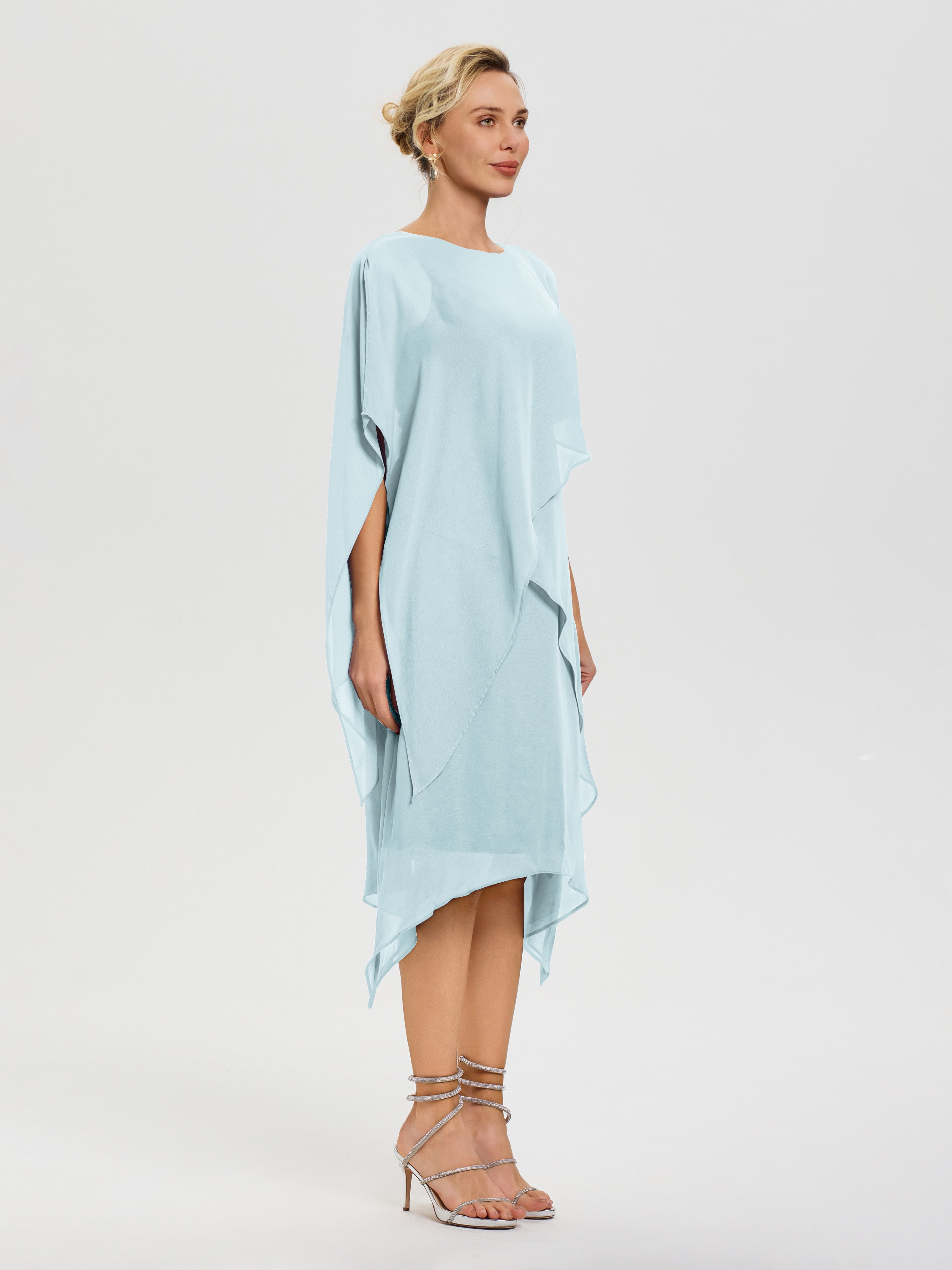 Robe Pour La Mère De La Mariée Brume Col Rond Mousseline Asymétrique Robe Mère Du Marié