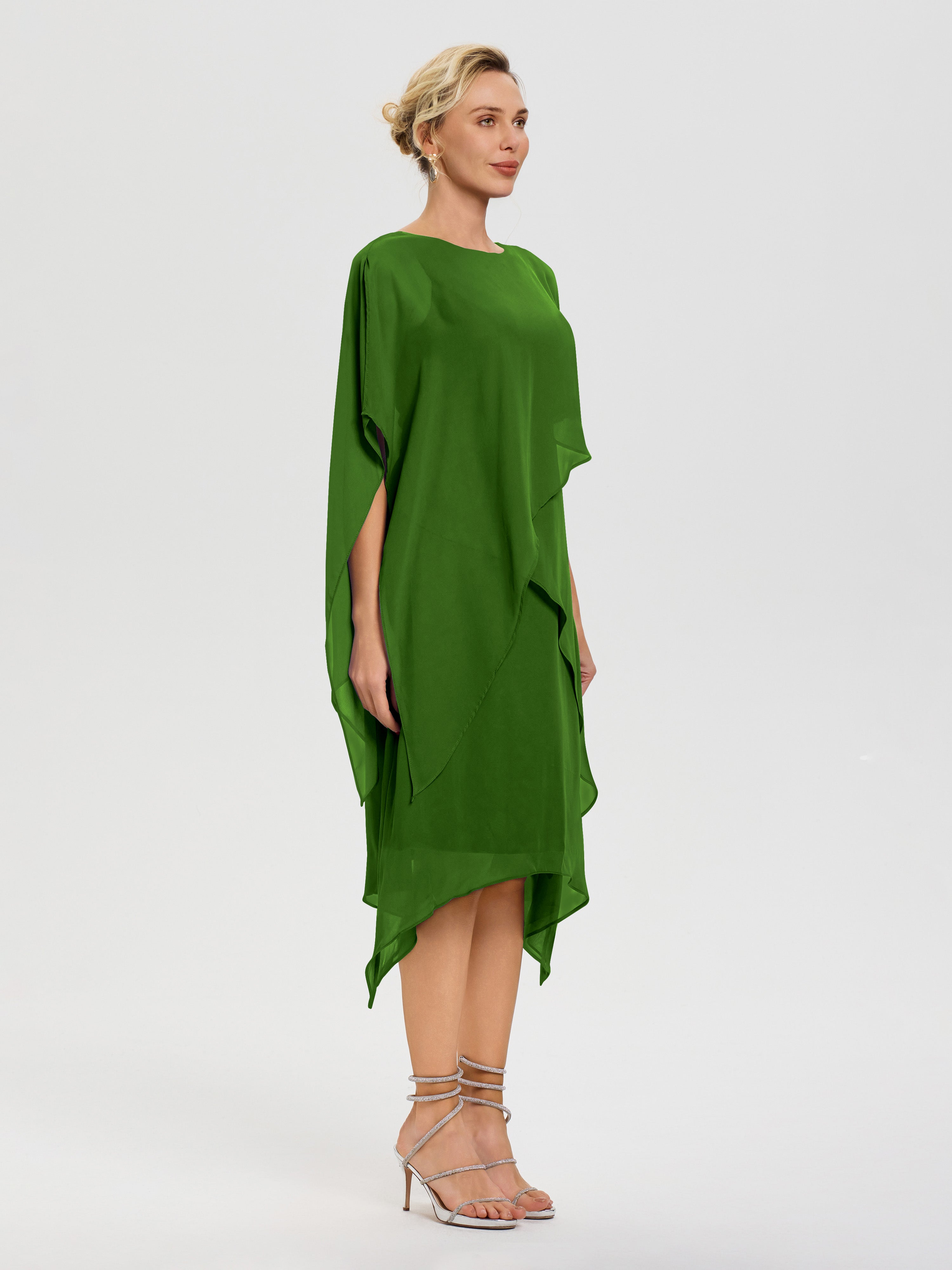 Robe Pour Mère De La Mariée Mousse Col Rond Mousseline Asymétrique Robe Mère Du Marié