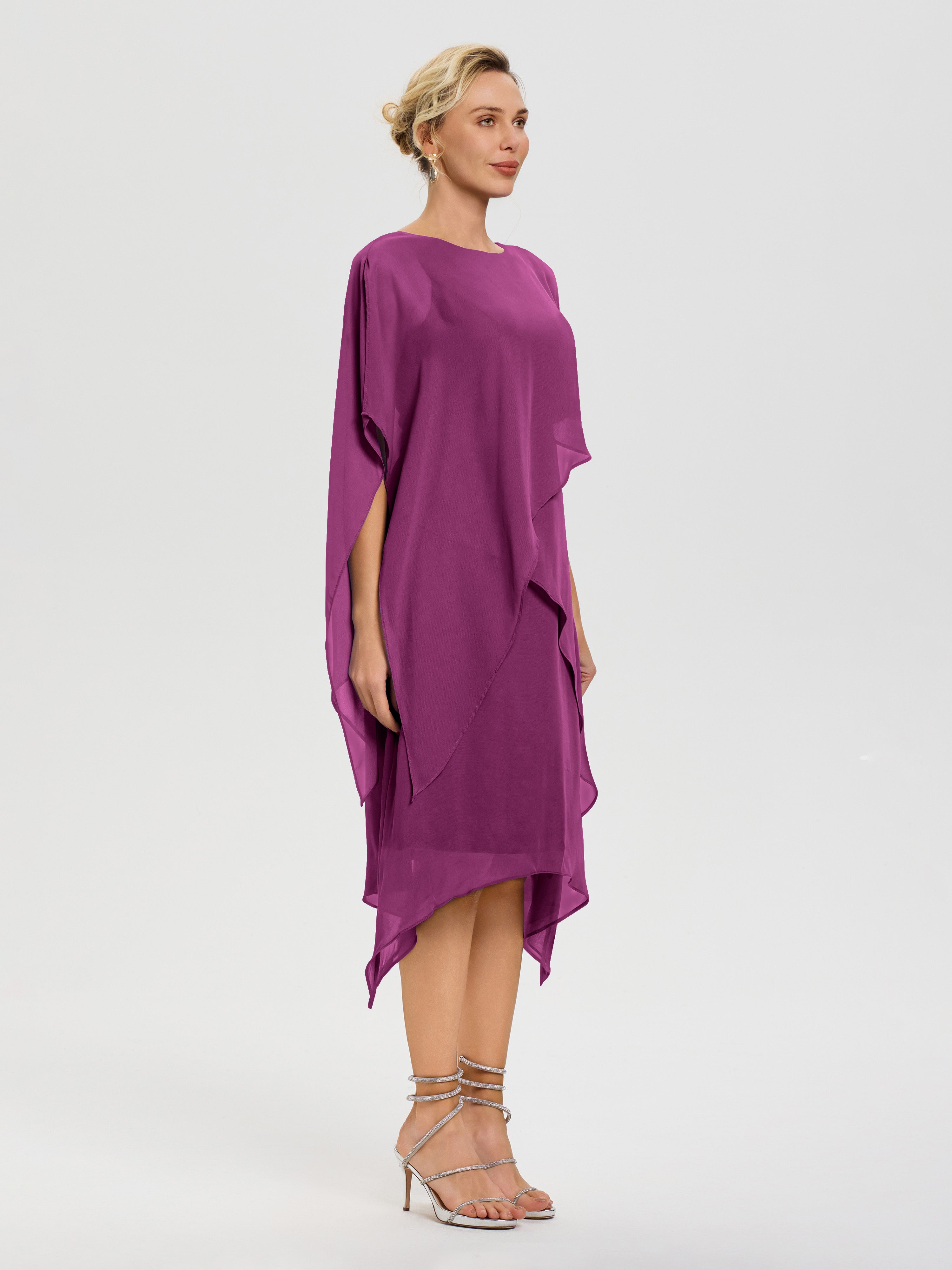 Robe Mère De La Mariee Orchidée Col Rond Mousseline Asymétrique Robe Mère Du Marié