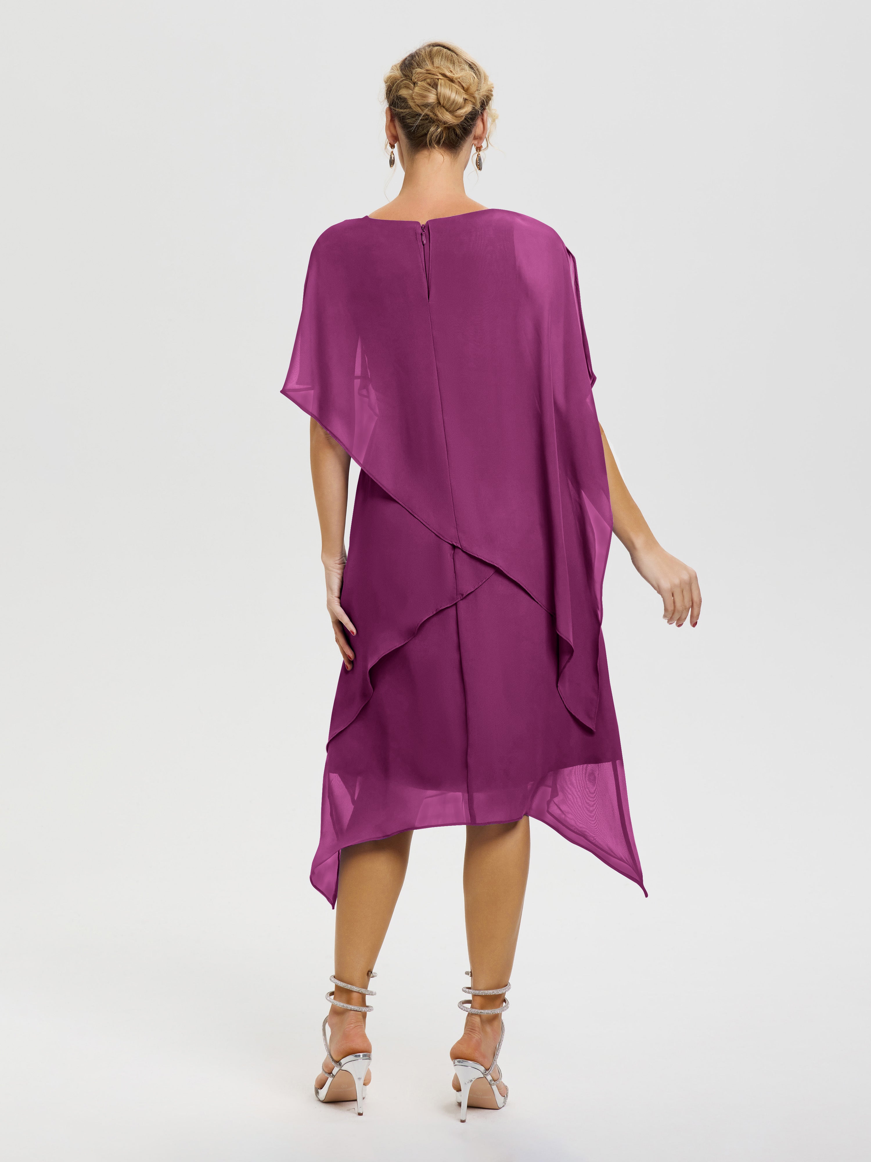 Robe Mère De La Mariee Orchidée Col Rond Mousseline Asymétrique Robe Mère Du Marié