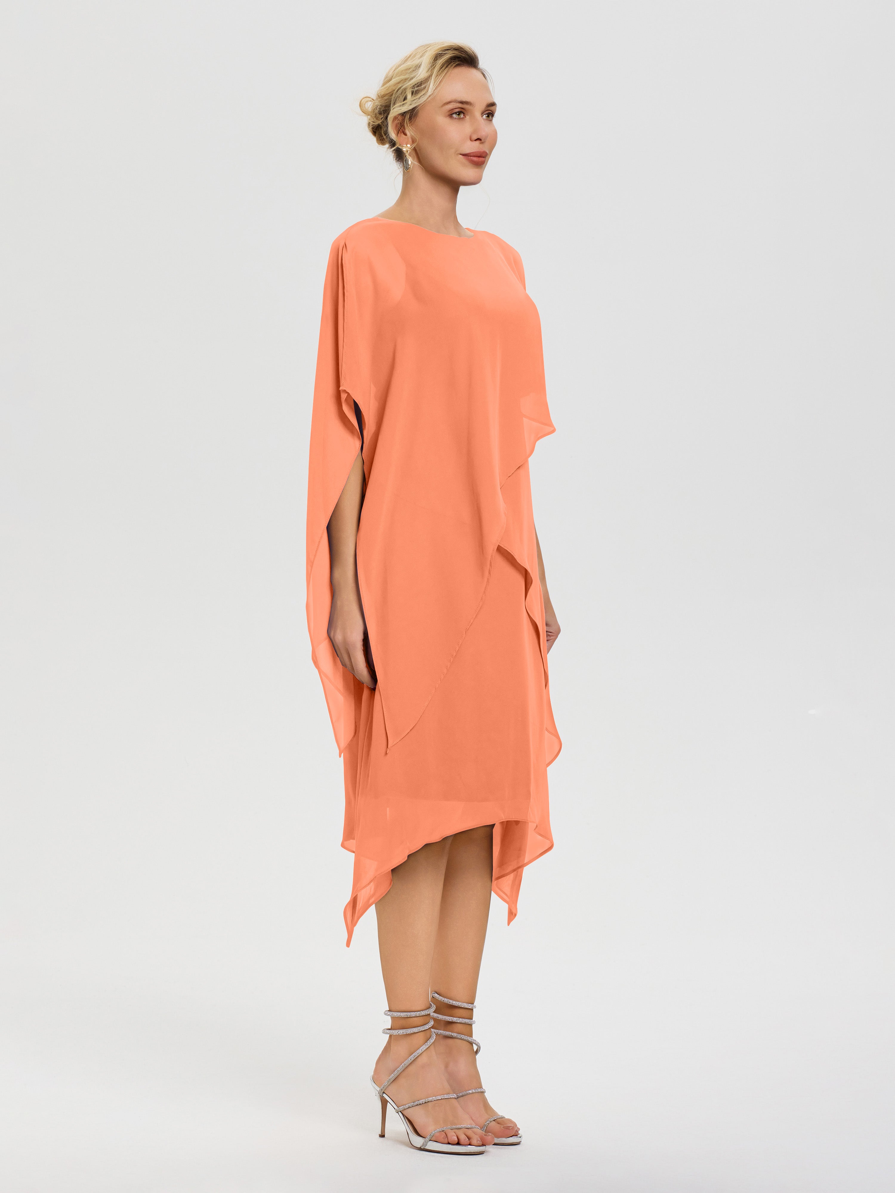 Robe Mère De La Mariee Papaye Col Rond Mousseline Asymétrique Robe Mère Du Marié